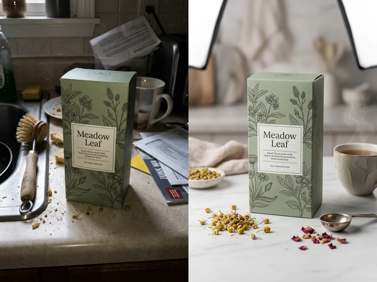 Before and after transformation of a product photo into a polished ad creative for an ecommerce retention ad workflow