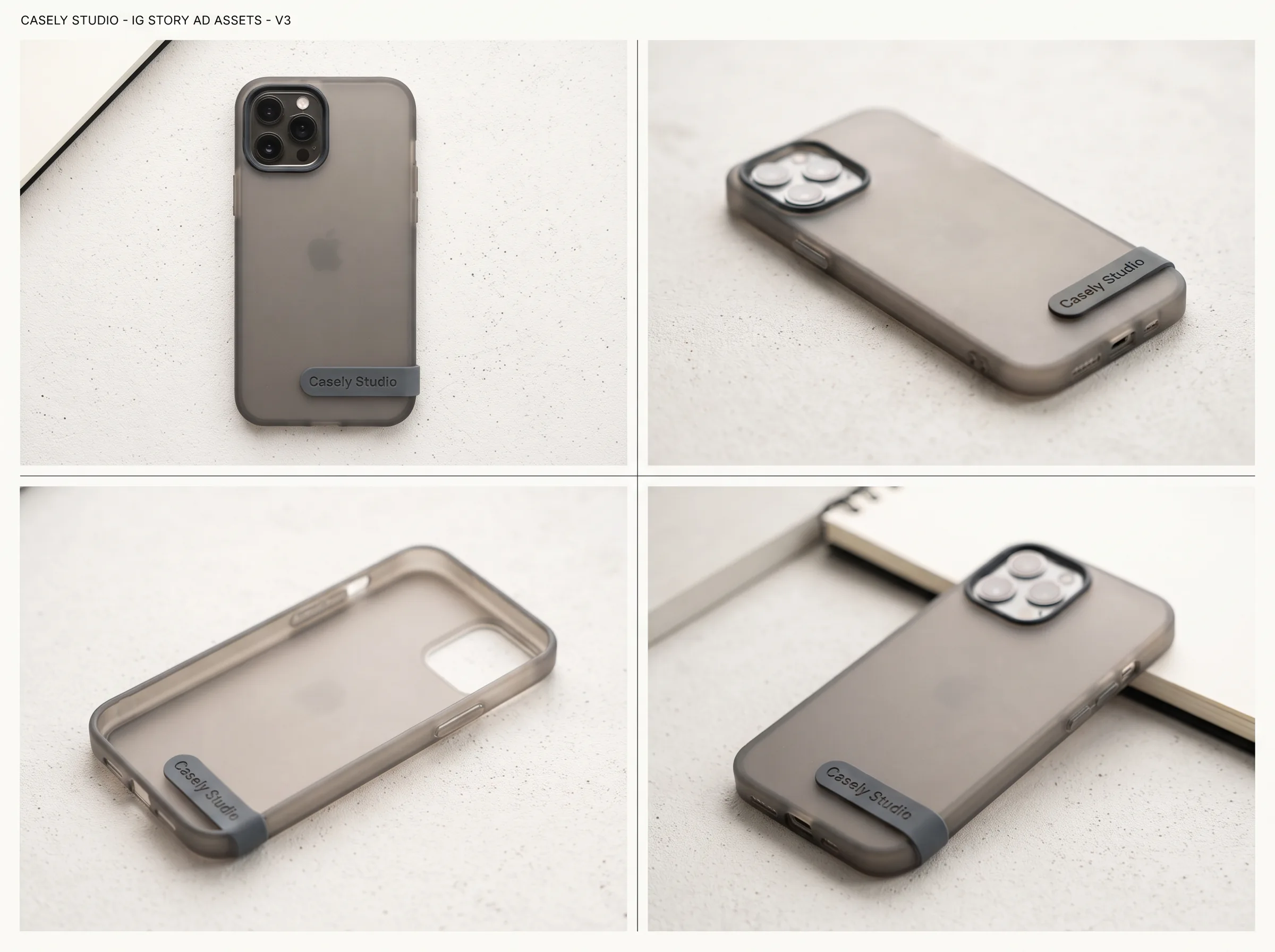 Multiple styled product variations generated for an Instagram Story ad workflow in Scalio