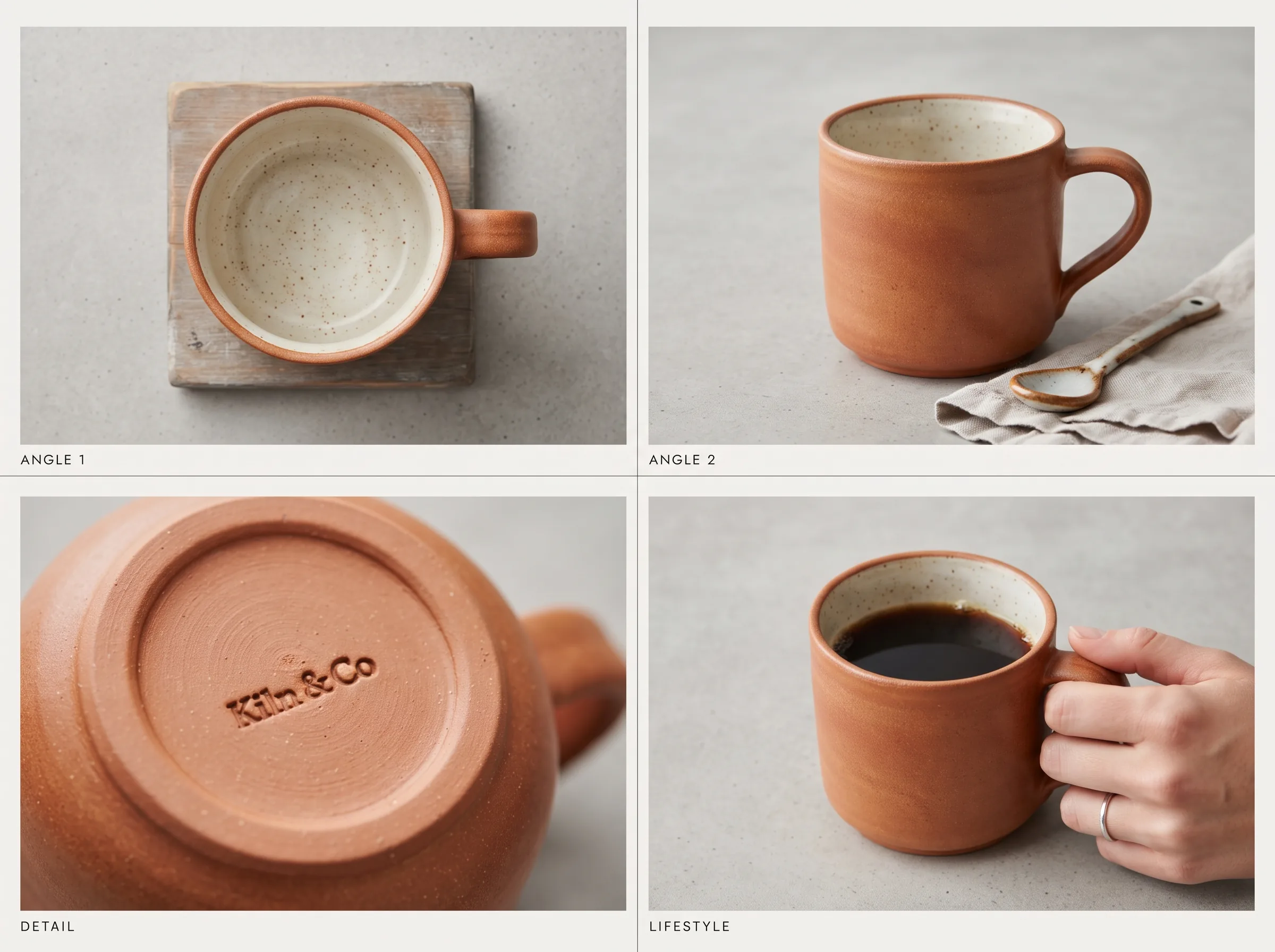 Multiple styled product variations generated for a marketplace ad creative workflow in Scalio