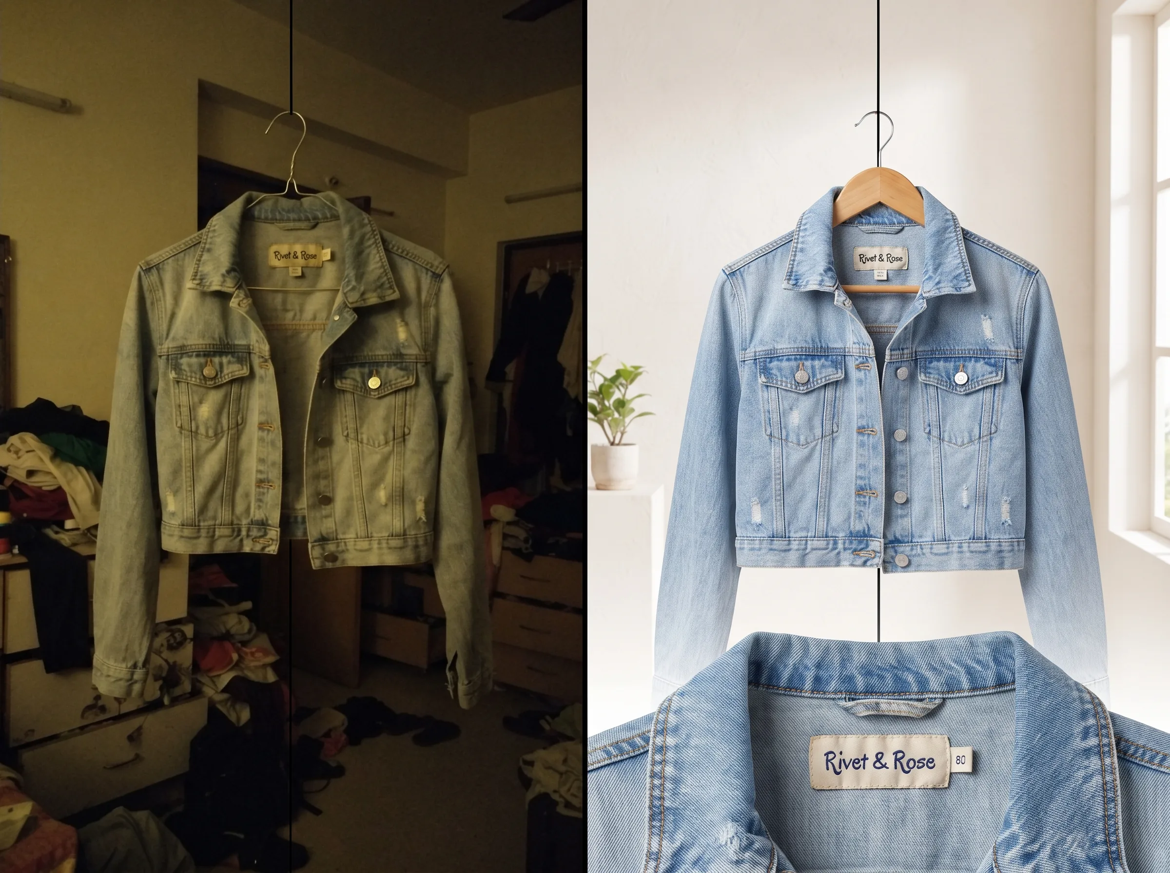 Before and after transformation of a product photo into a polished ad creative for a Myntra fashion ad creative workflow
