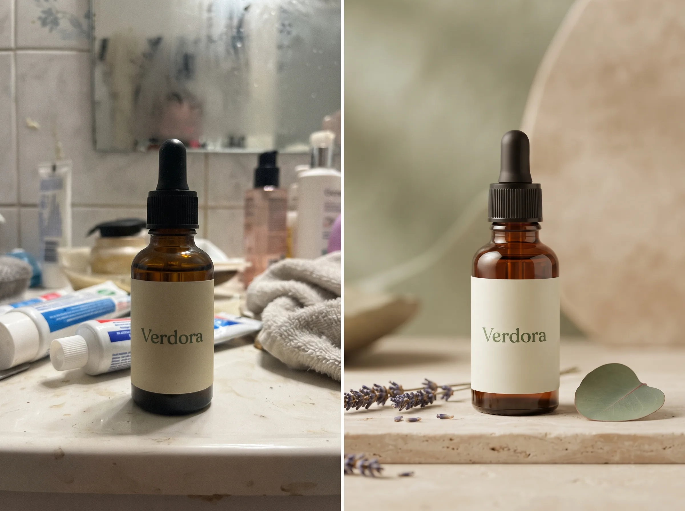 Before and after transformation of a product photo into a polished ad creative for a UGC video ad workflow