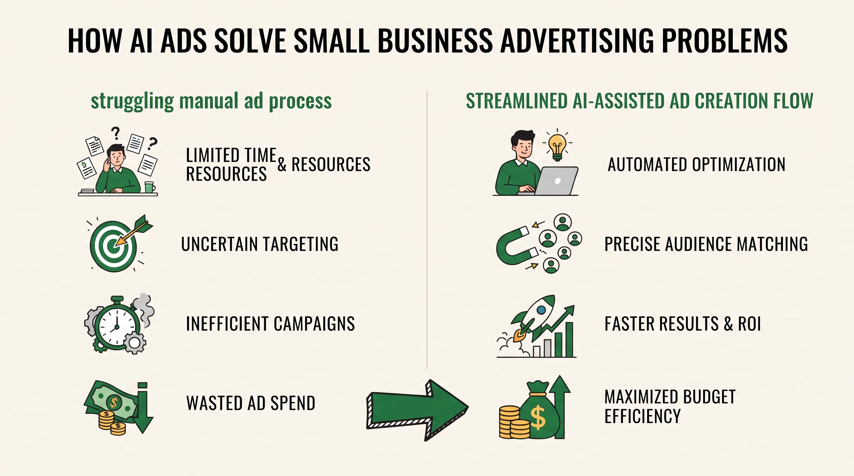 Diagram of how AI ads streamline ad creation for small businesses