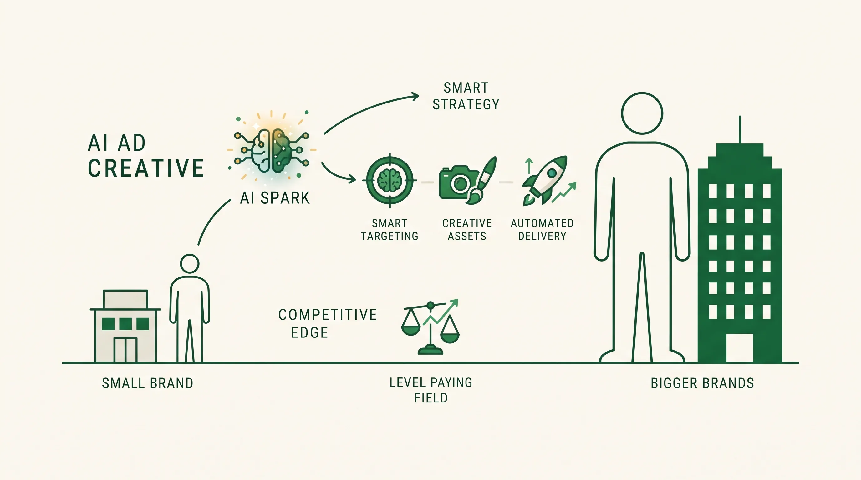 Concept of a small brand competing with bigger brands using an AI ad maker