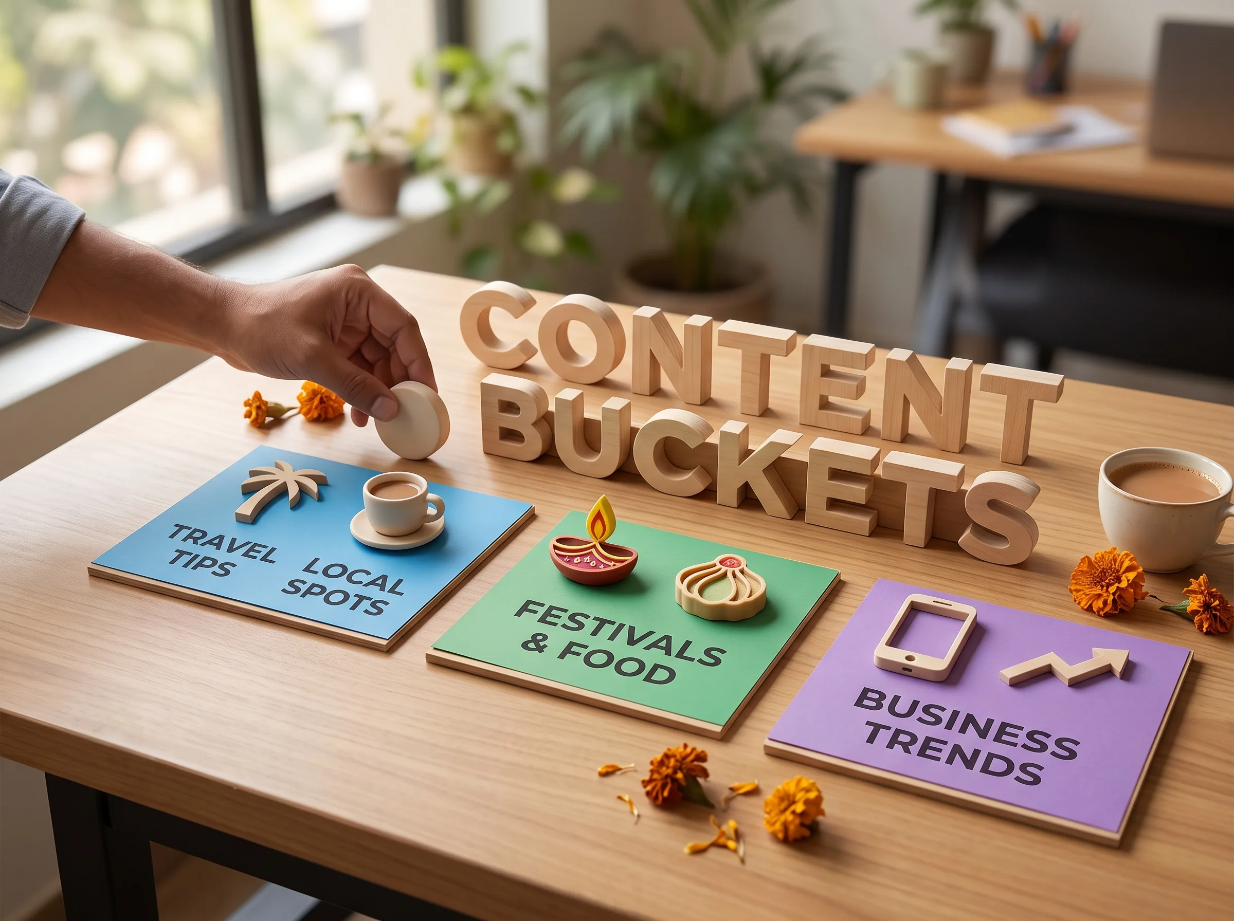 Step 3 of creating a social media calendar: batch-planning content buckets in one sitting instead of daily