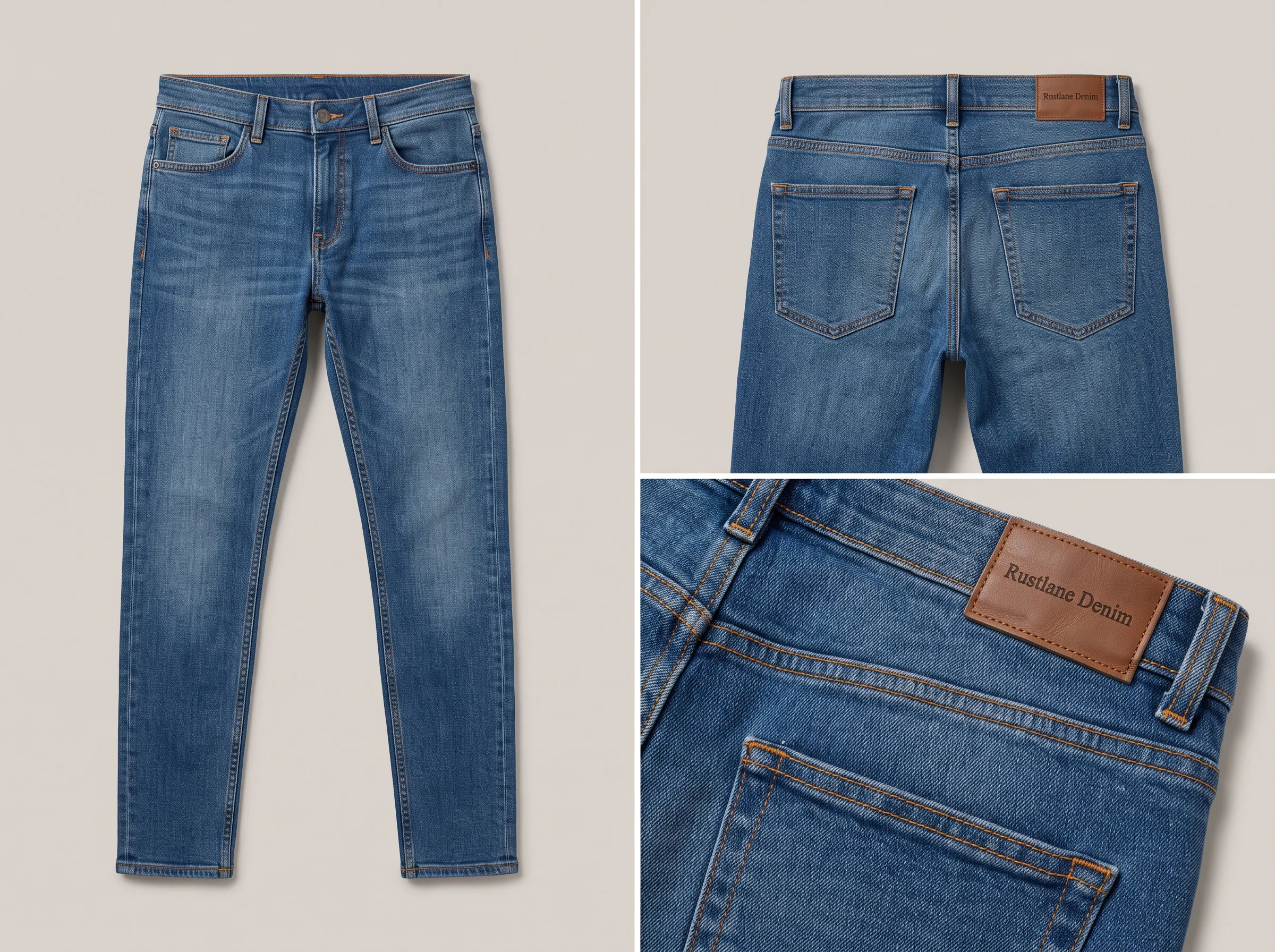 Multiple AI-generated angles of a jeans showing fabric texture and construction detail