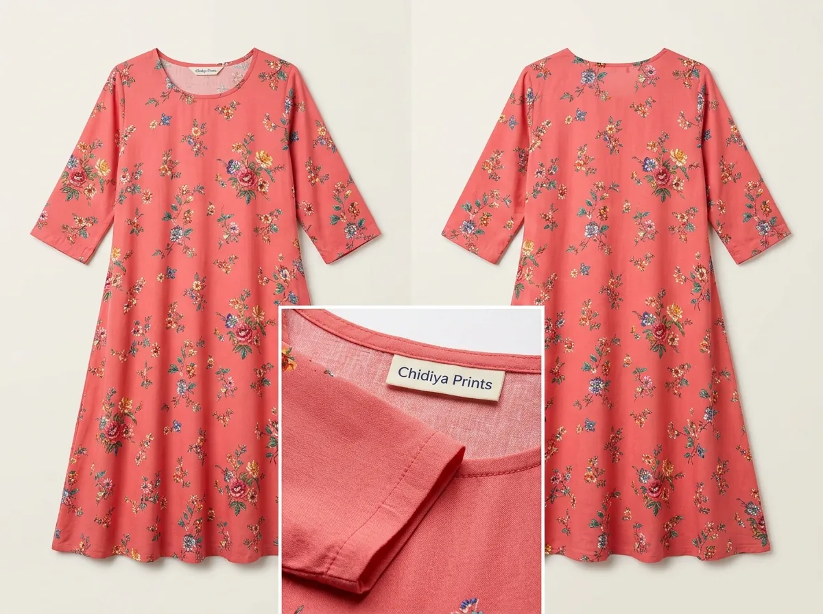Multiple AI-generated angles of a kurti showing fabric texture and construction detail