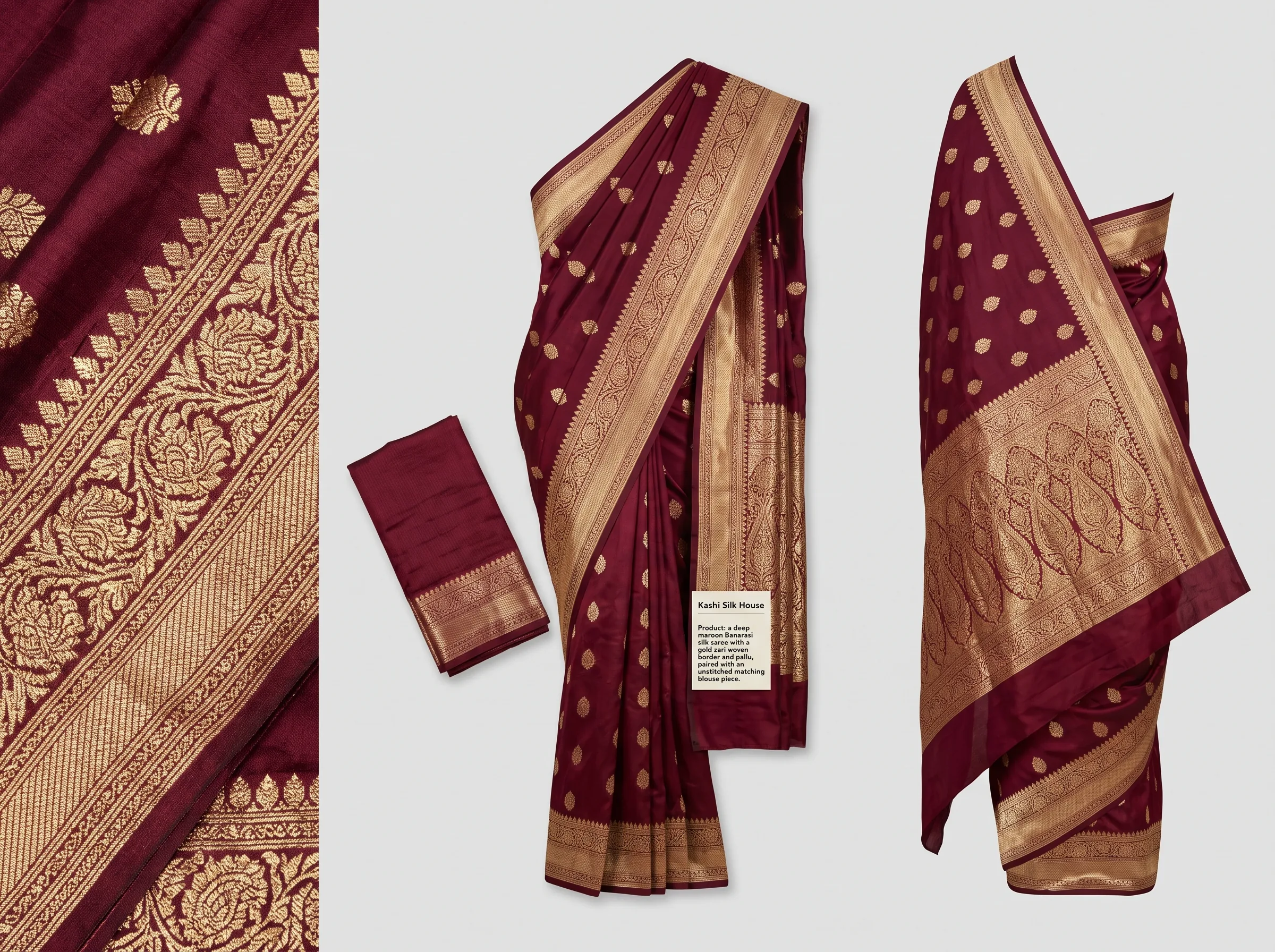 AI-generated workflow visual for a silk saree with a zari border