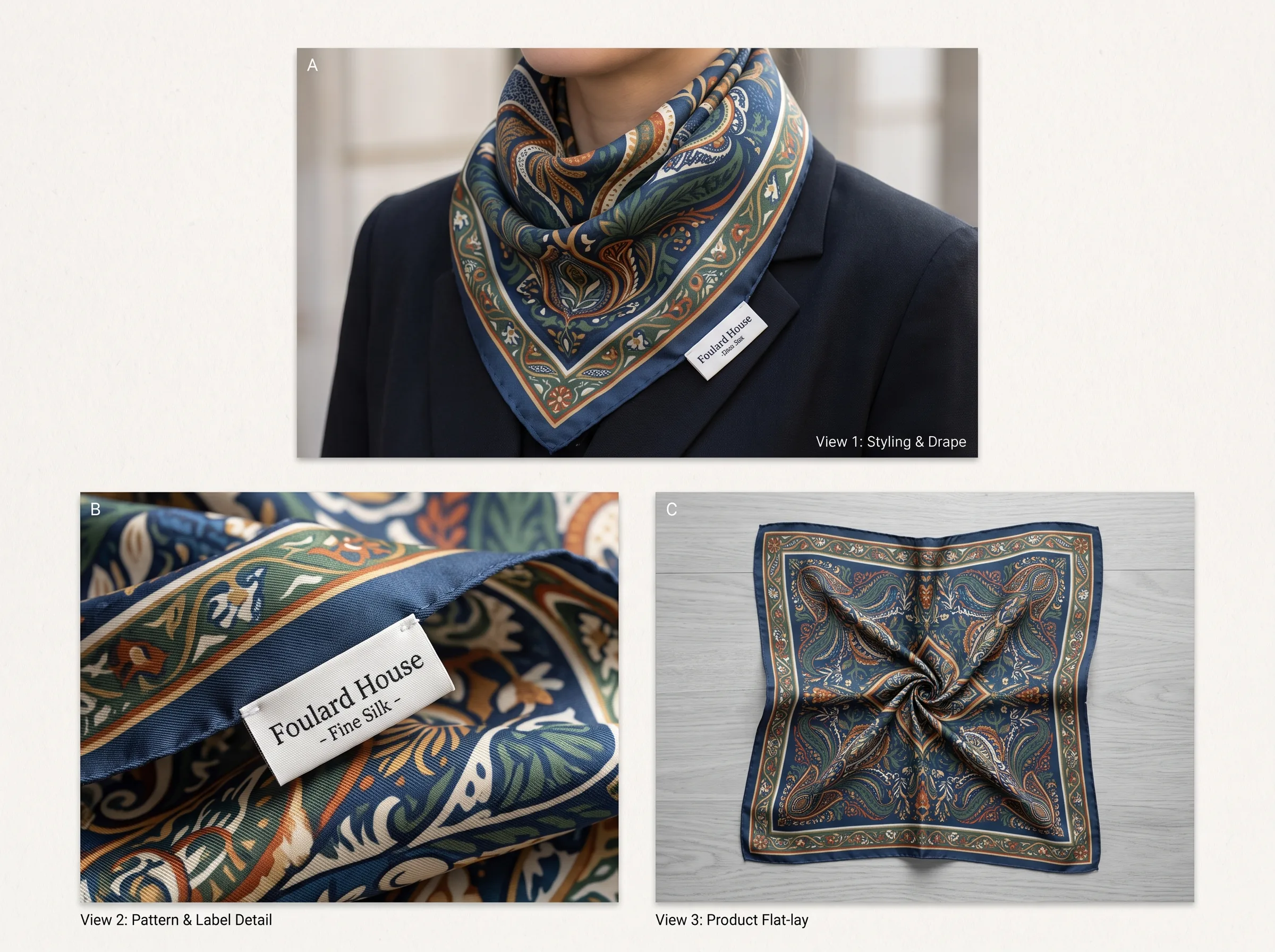 AI-generated workflow visual for a printed silk scarf