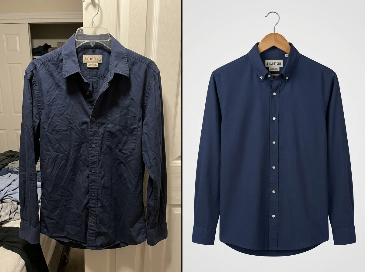 Before and after transformation for a crisp button-down cotton shirt