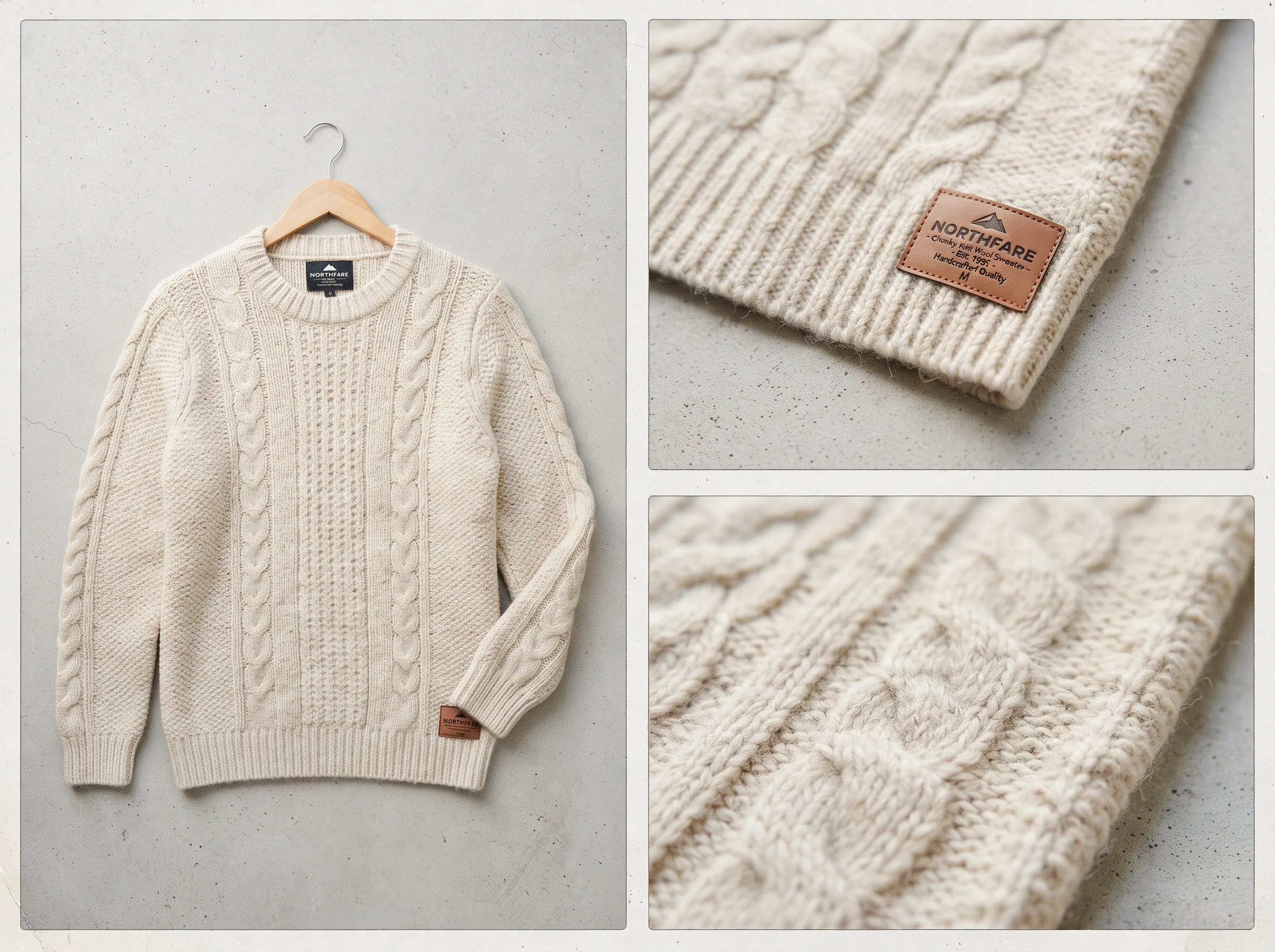 AI-generated workflow visual for a chunky knit wool sweater