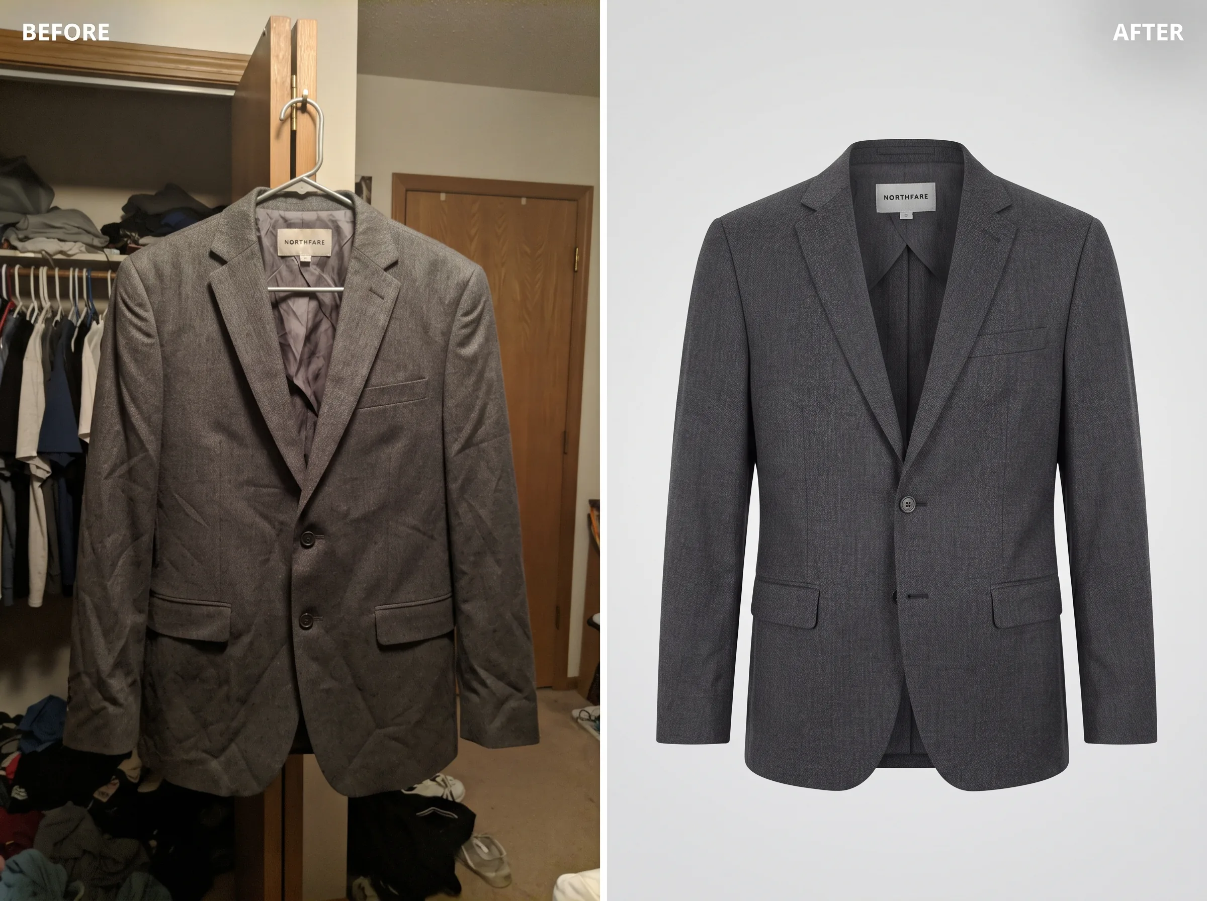 Before and after transformation for an apparel brand catalog