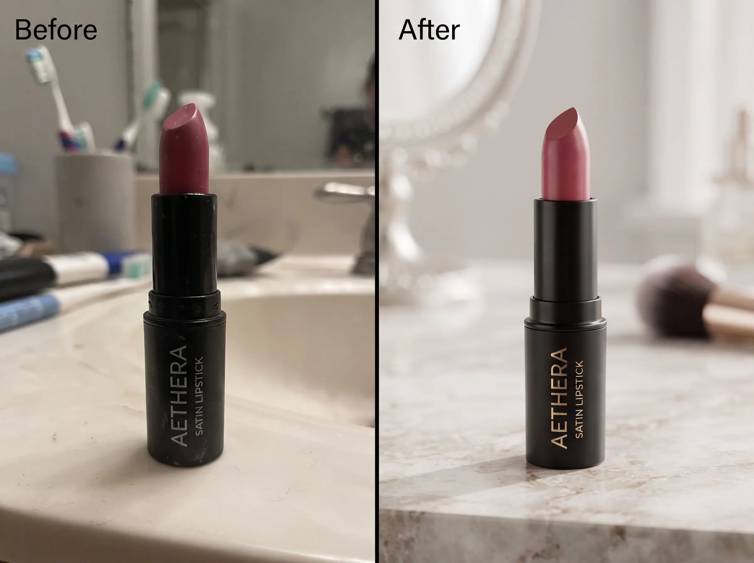 Before and after transformation for a beauty brand listing
