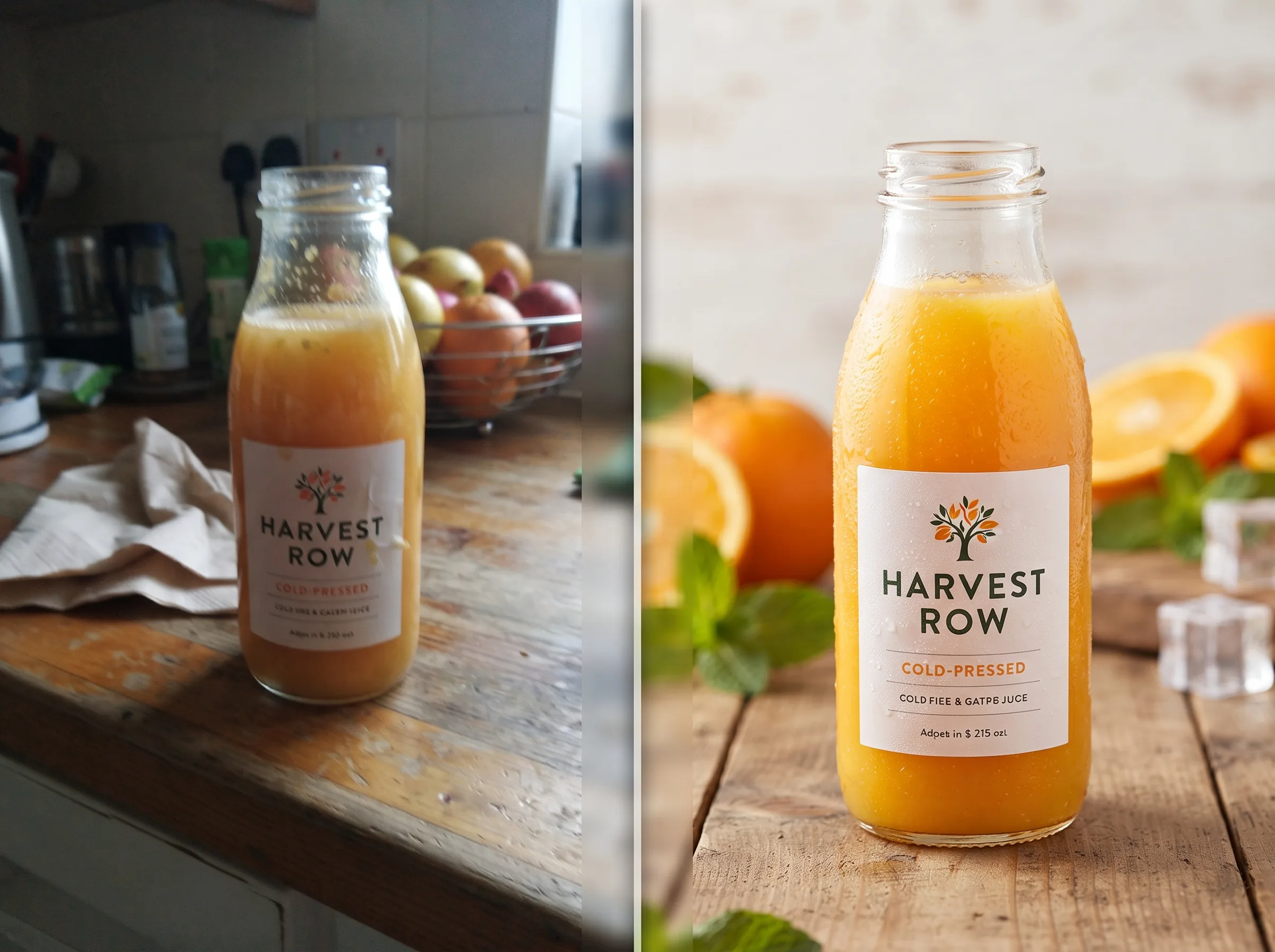 Before and after transformation for a beverage brand shot