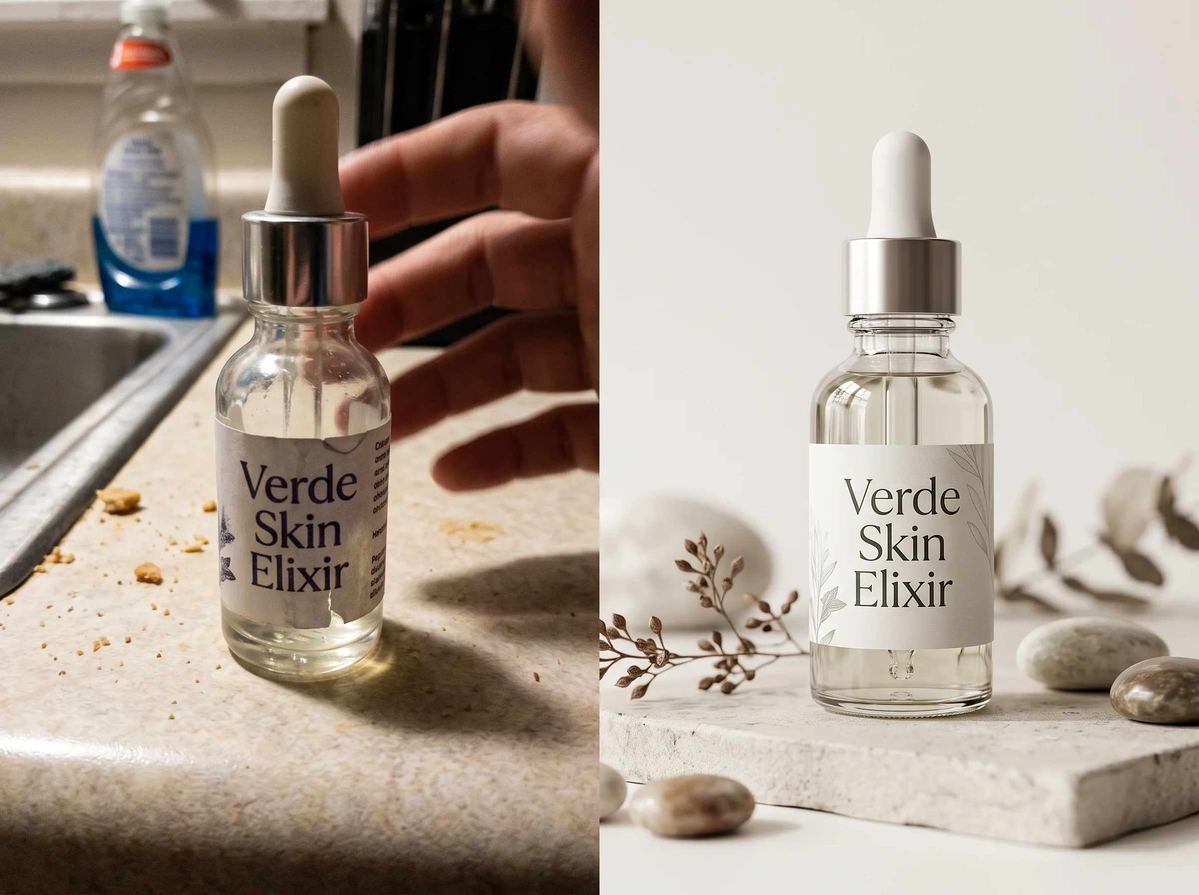 Before and after transformation for a D2C brand hero shot