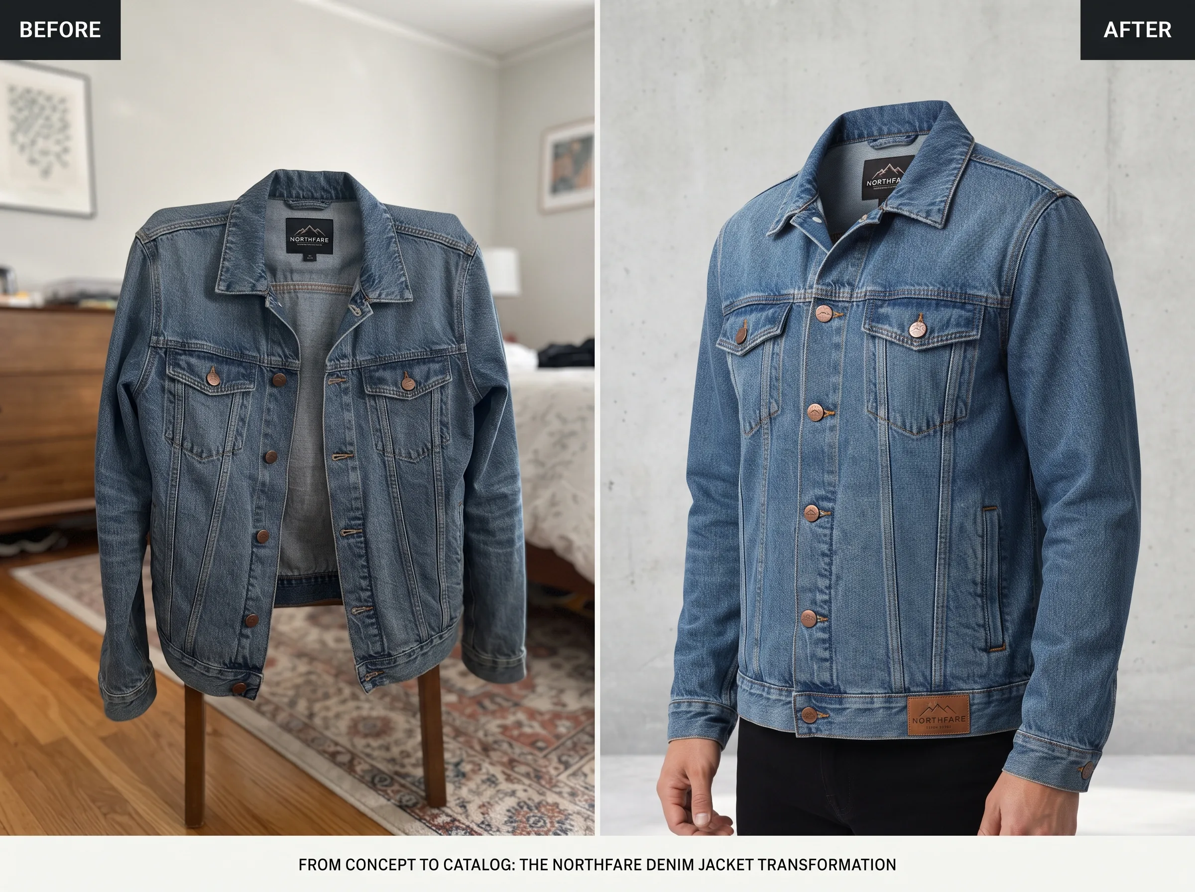 Before and after transformation for a fashion brand product catalog