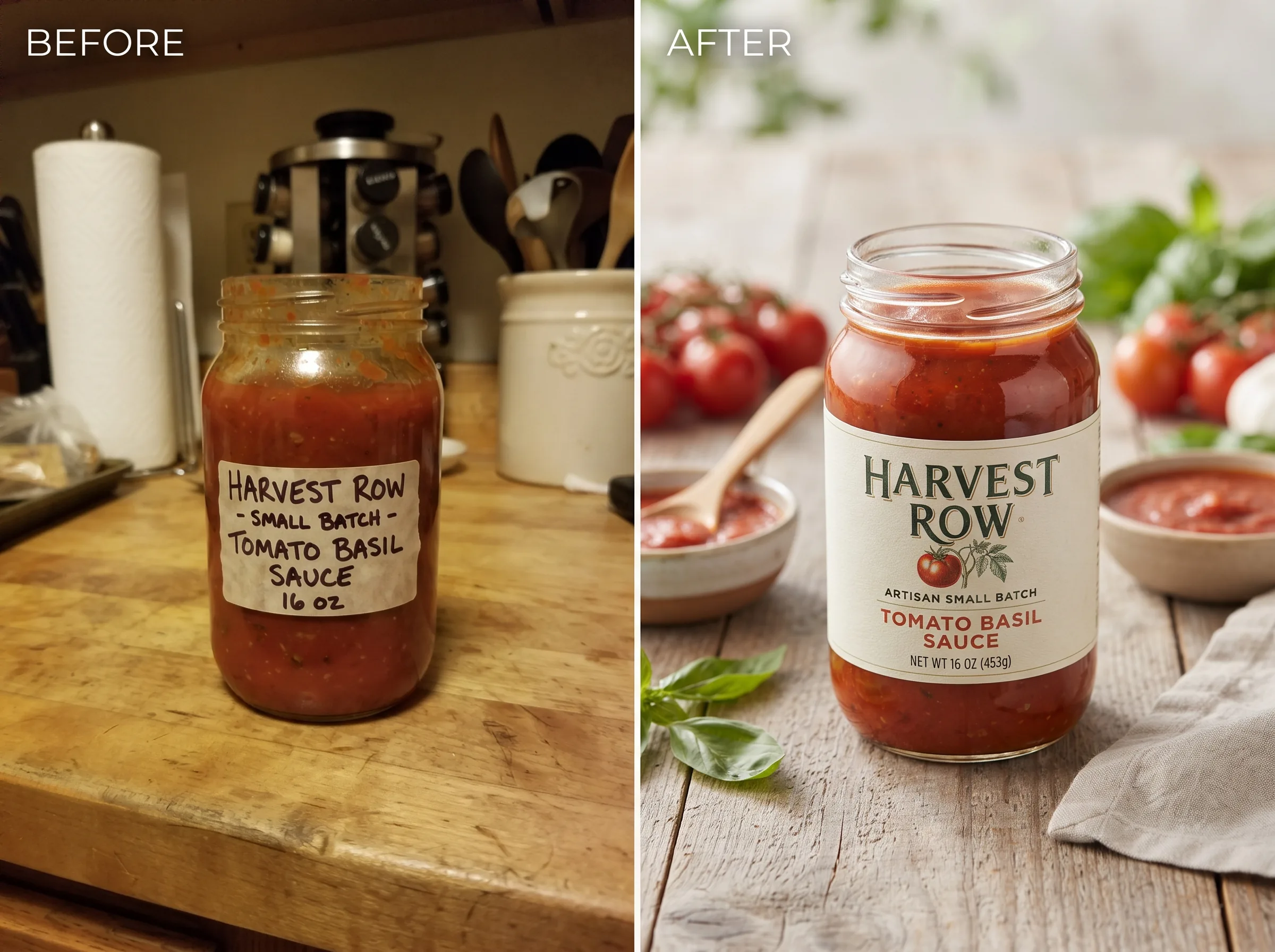 Before and after transformation for a food brand product shot
