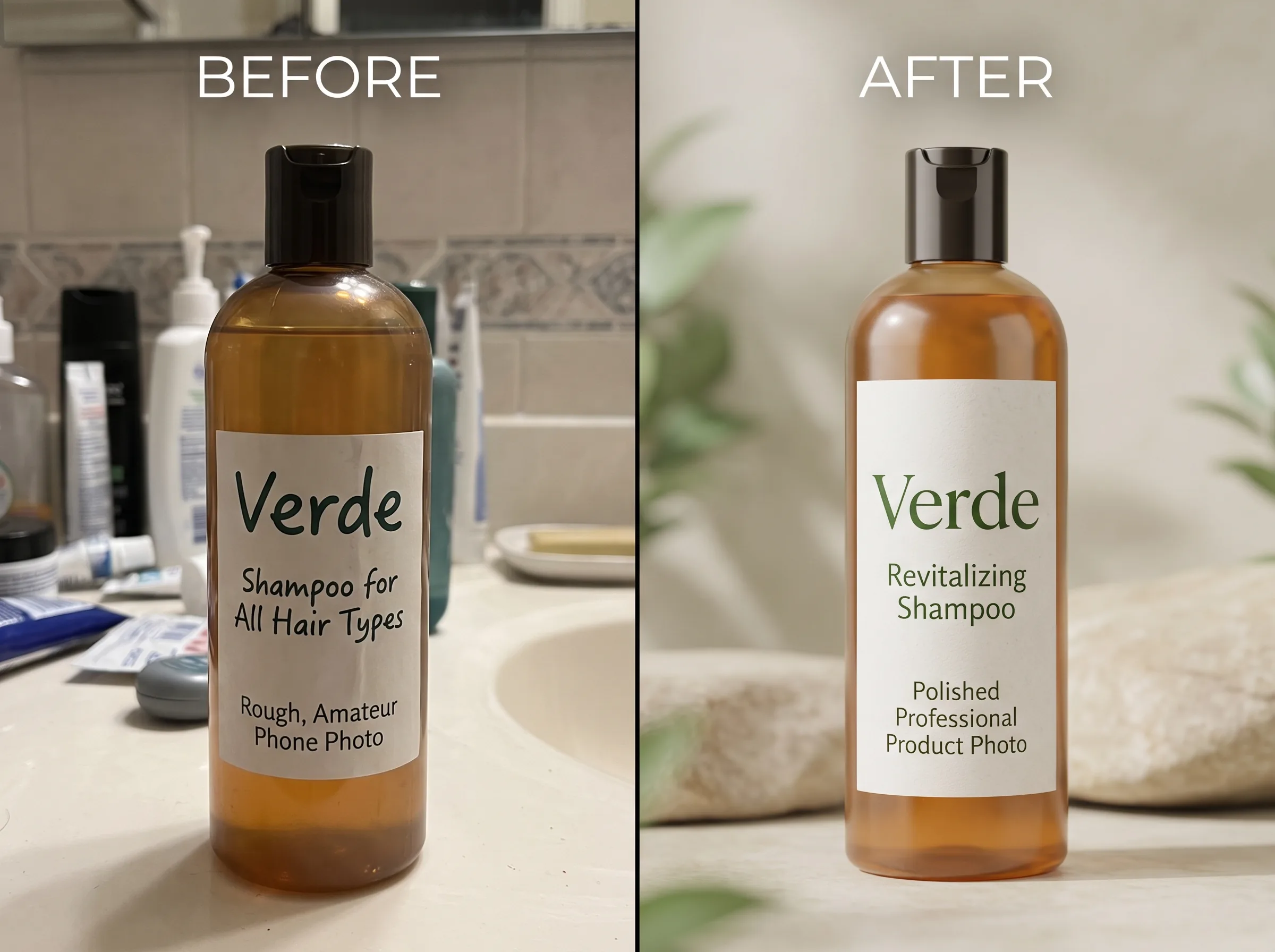 Before and after transformation for a haircare brand listing