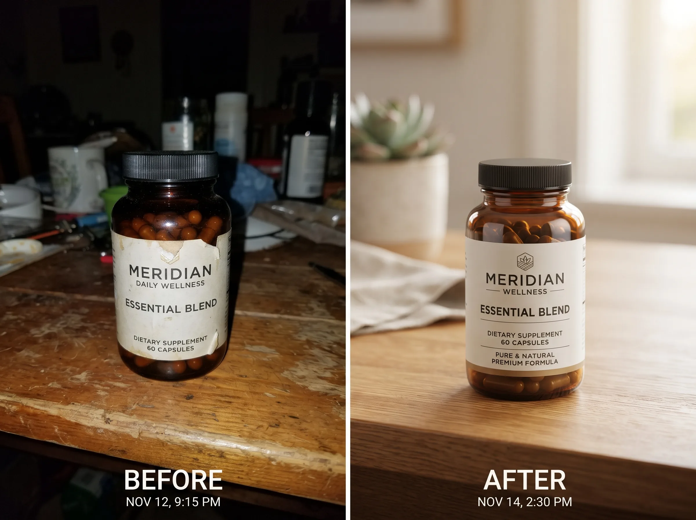 Before and after transformation for a wellness brand listing