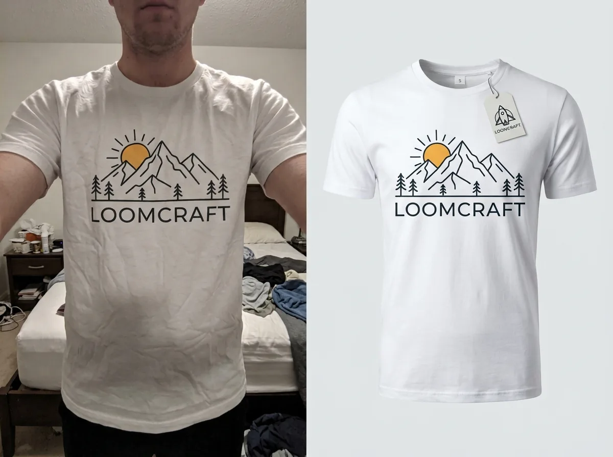 Before and after transformation for a print-on-demand mockup