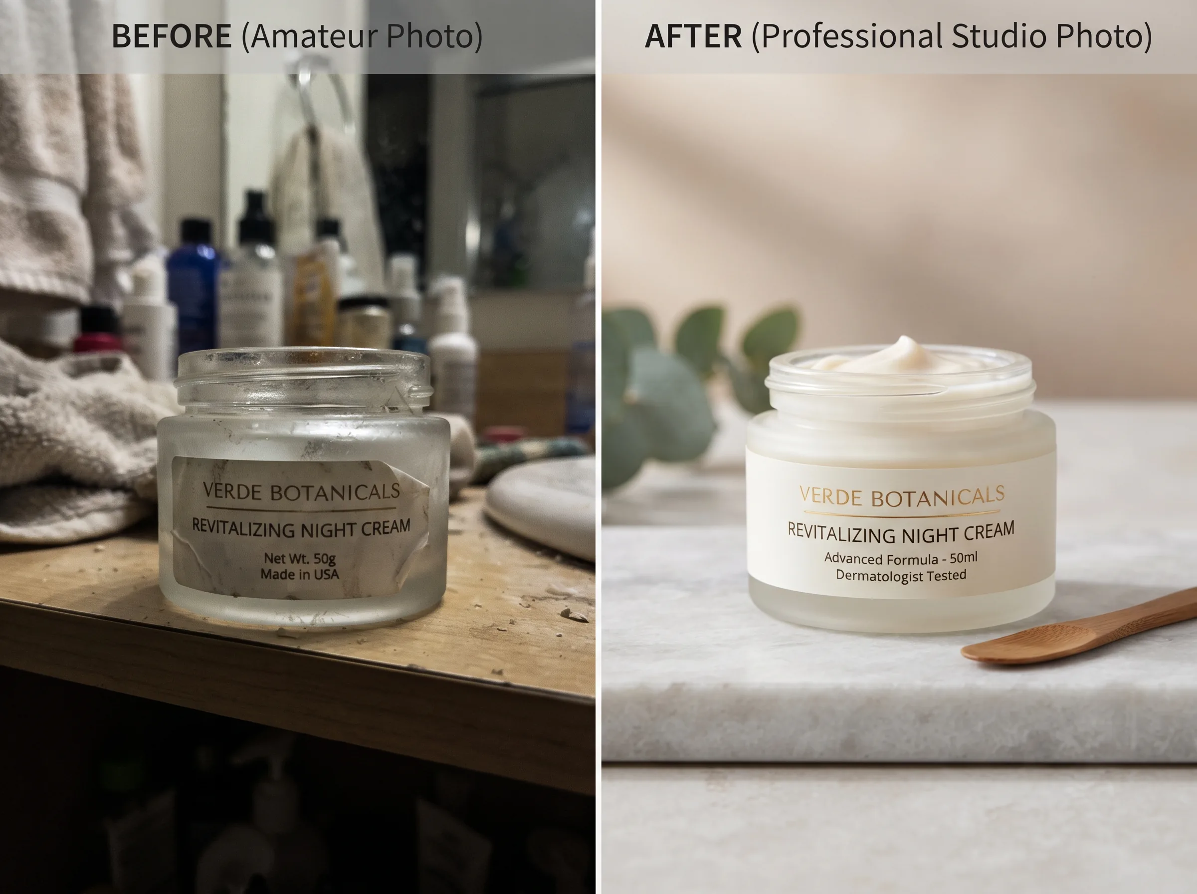 Before and after transformation for a private-label brand catalog