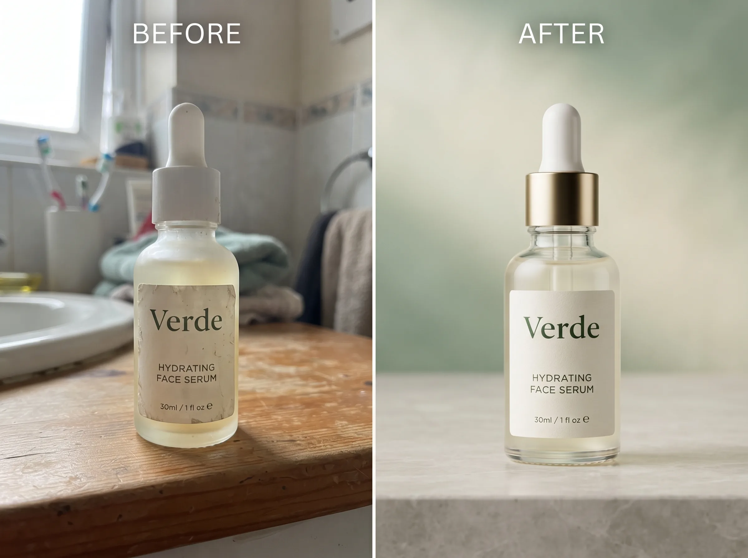 Before and after transformation for a skincare brand listing
