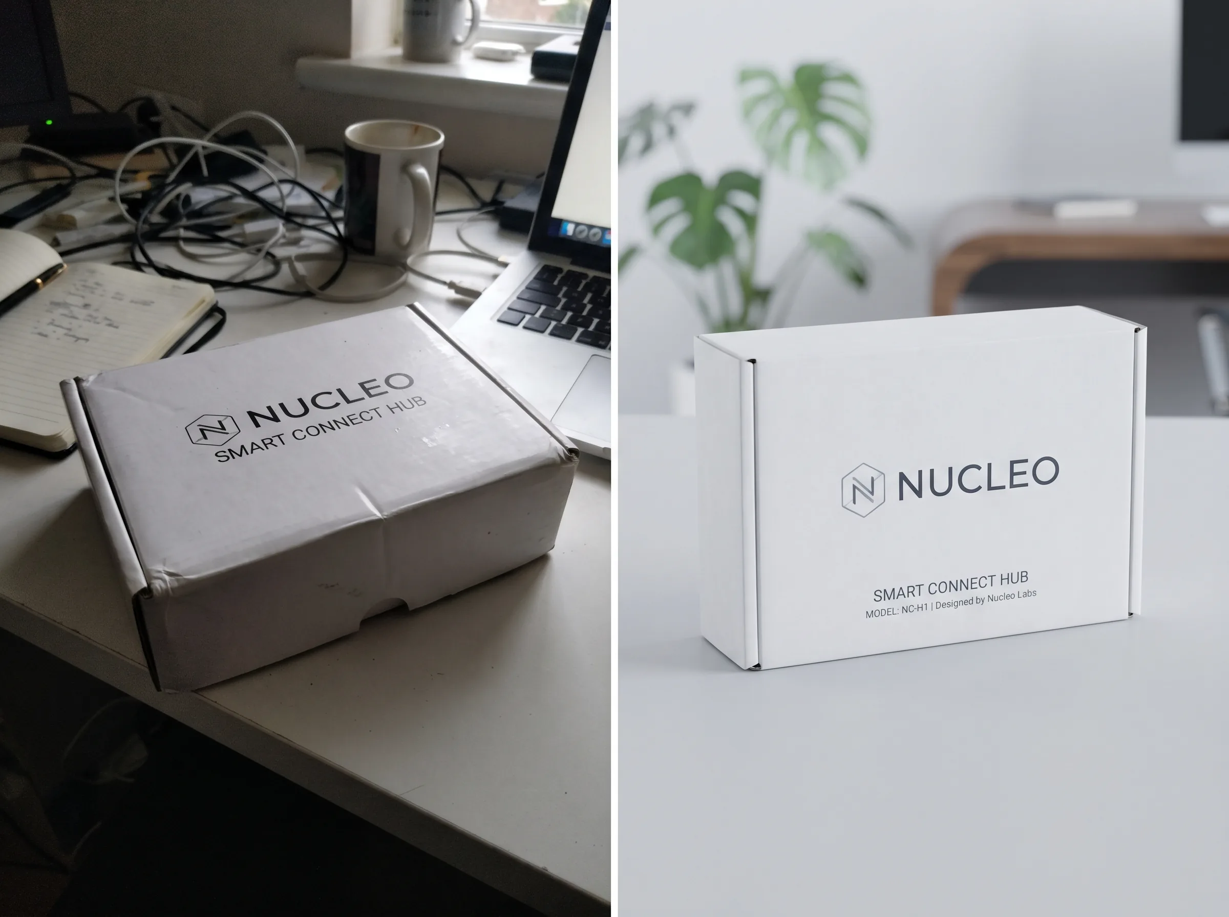 Before and after transformation for a startup product launch shot