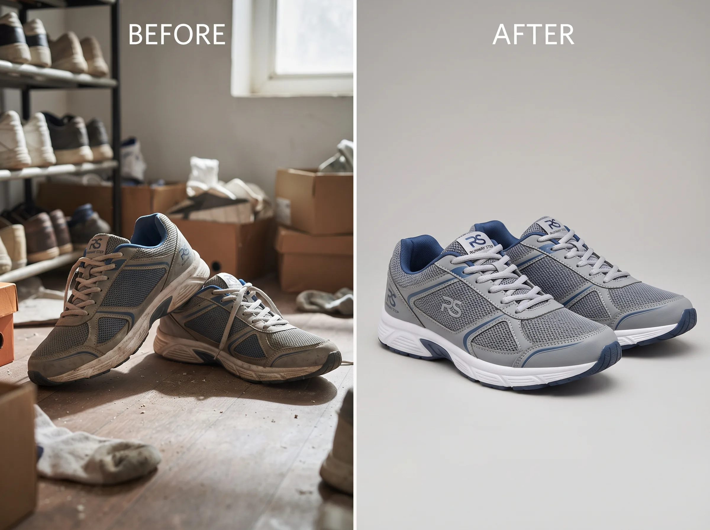 Before and after transformation for a Myntra product listing