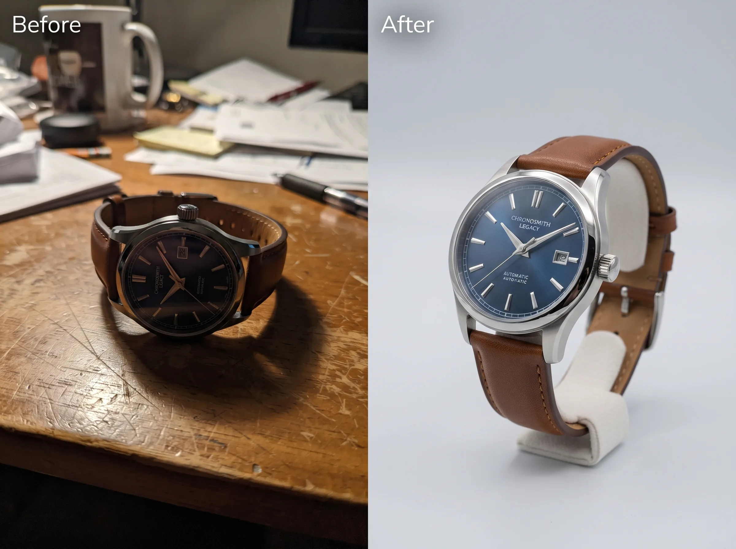 Before and after transformation for a Tata CLiQ product listing