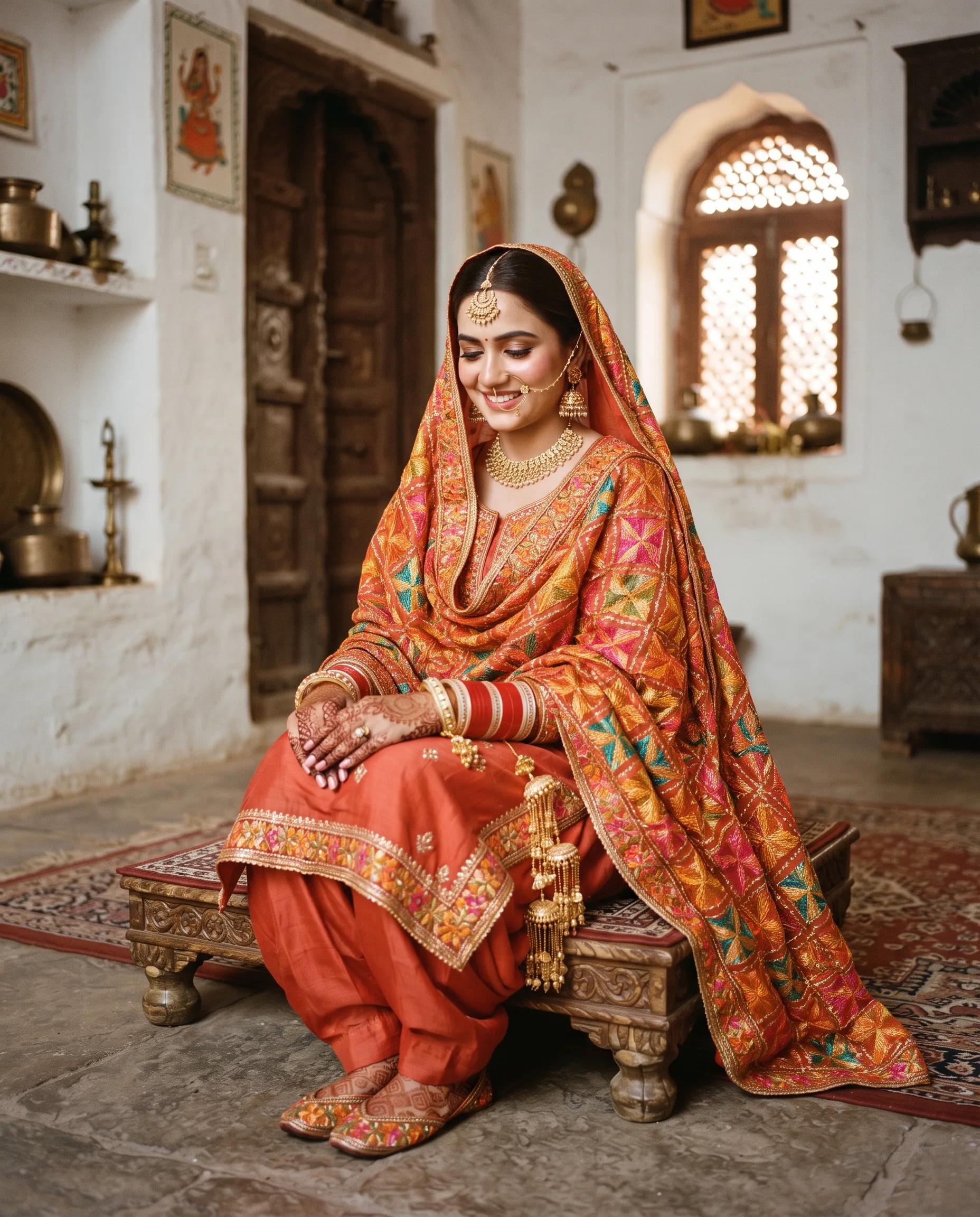 Bridal Phulkari Suit Punjab Heritage Shoot — our own render of this exact prompt