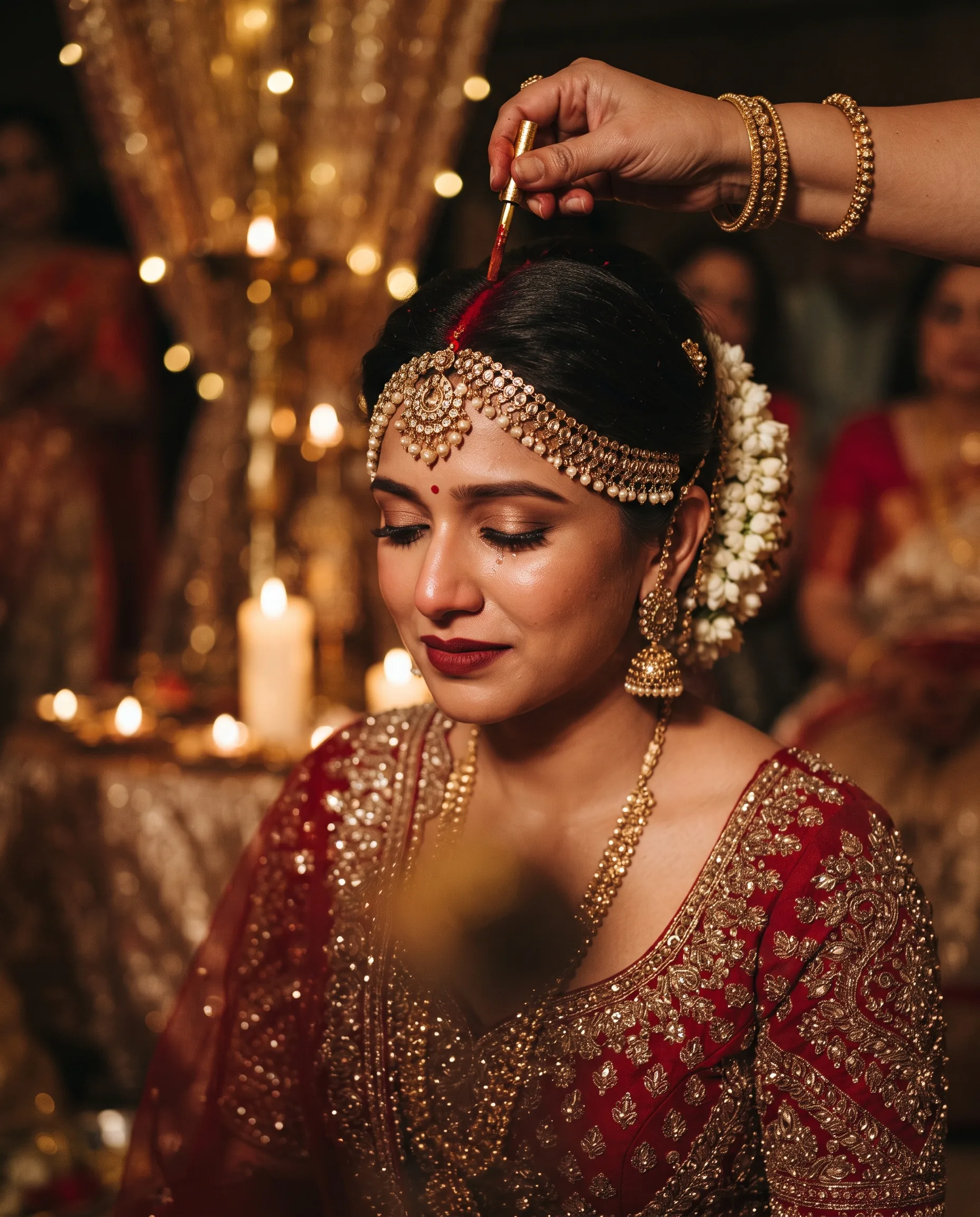 Hindu Bridal Sindoor Ceremony Intimate Portrait — our own render of this exact prompt