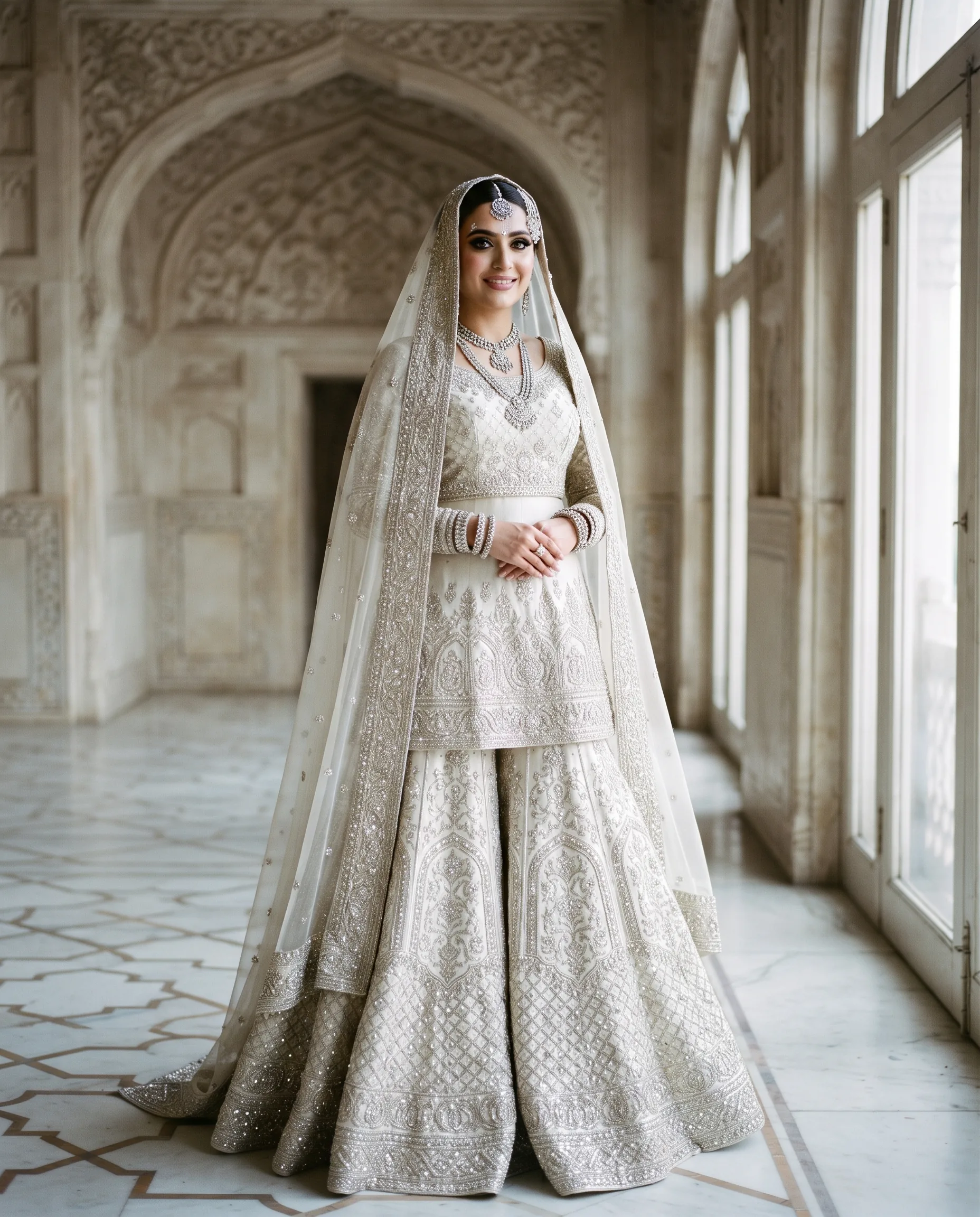 North Indian Muslim Bridal Sharara Heritage Campaign — our own render of this exact prompt