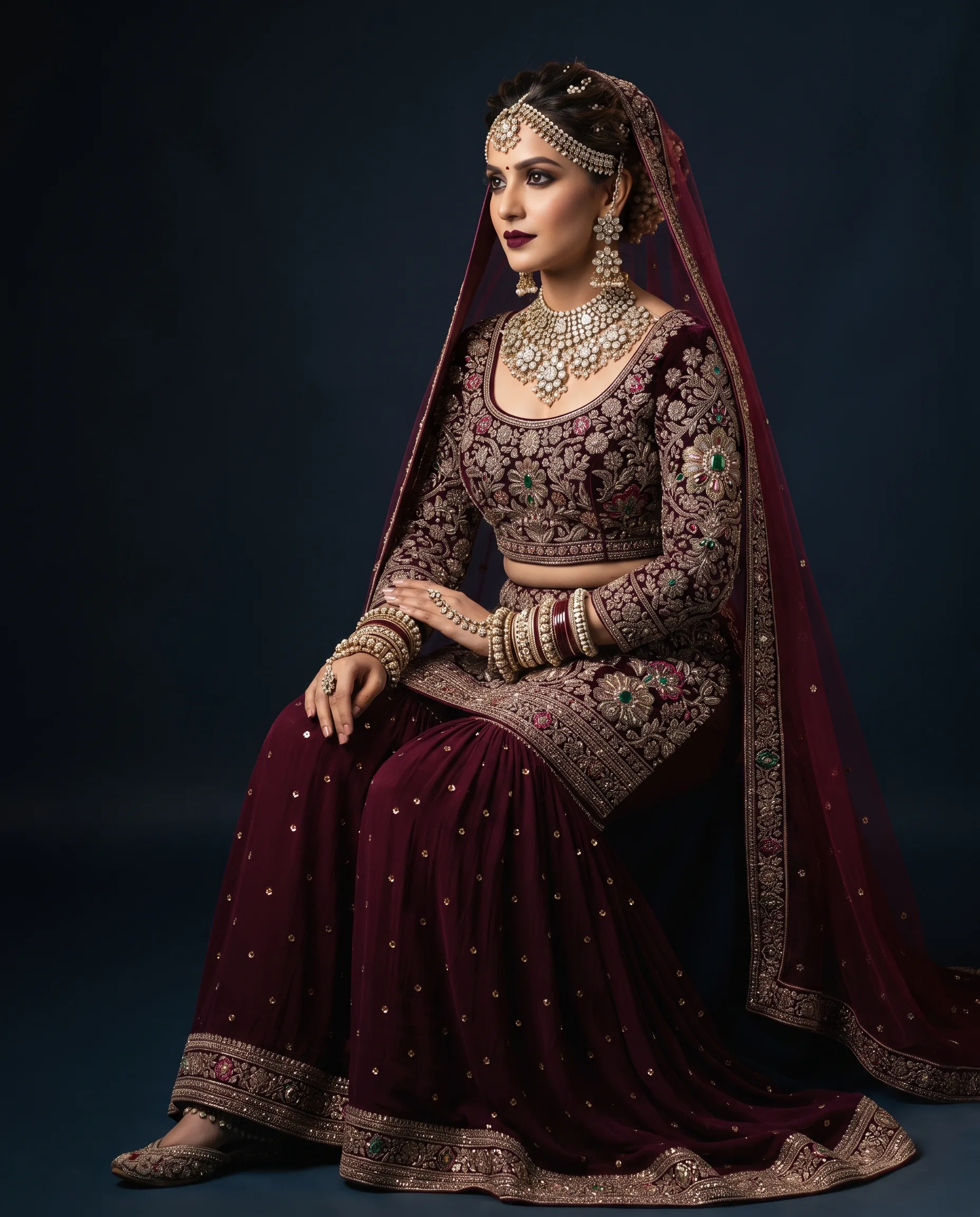 Bridal Sharara Set Luxury Studio Campaign — our own render of this exact prompt