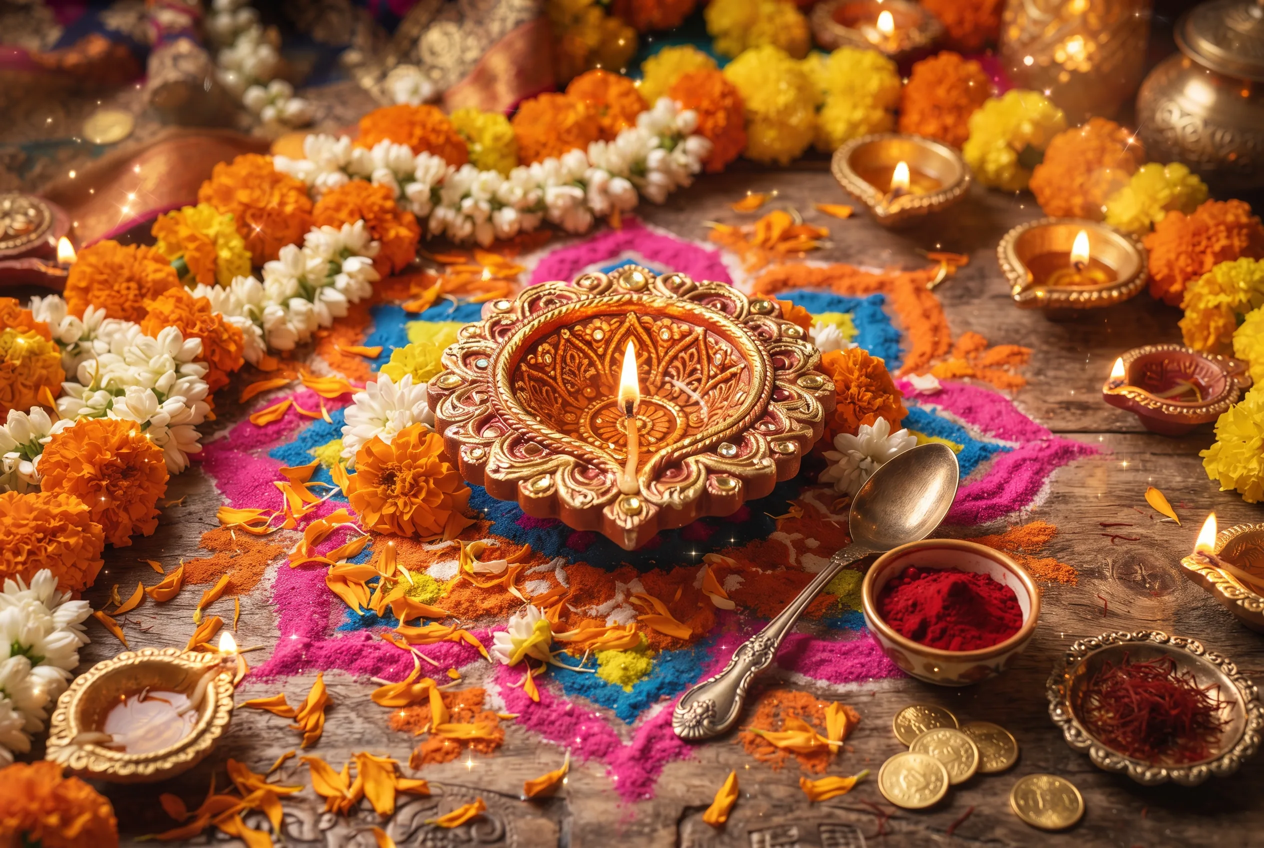 Diwali Flat Lay for Social Ads — our own render of this exact prompt