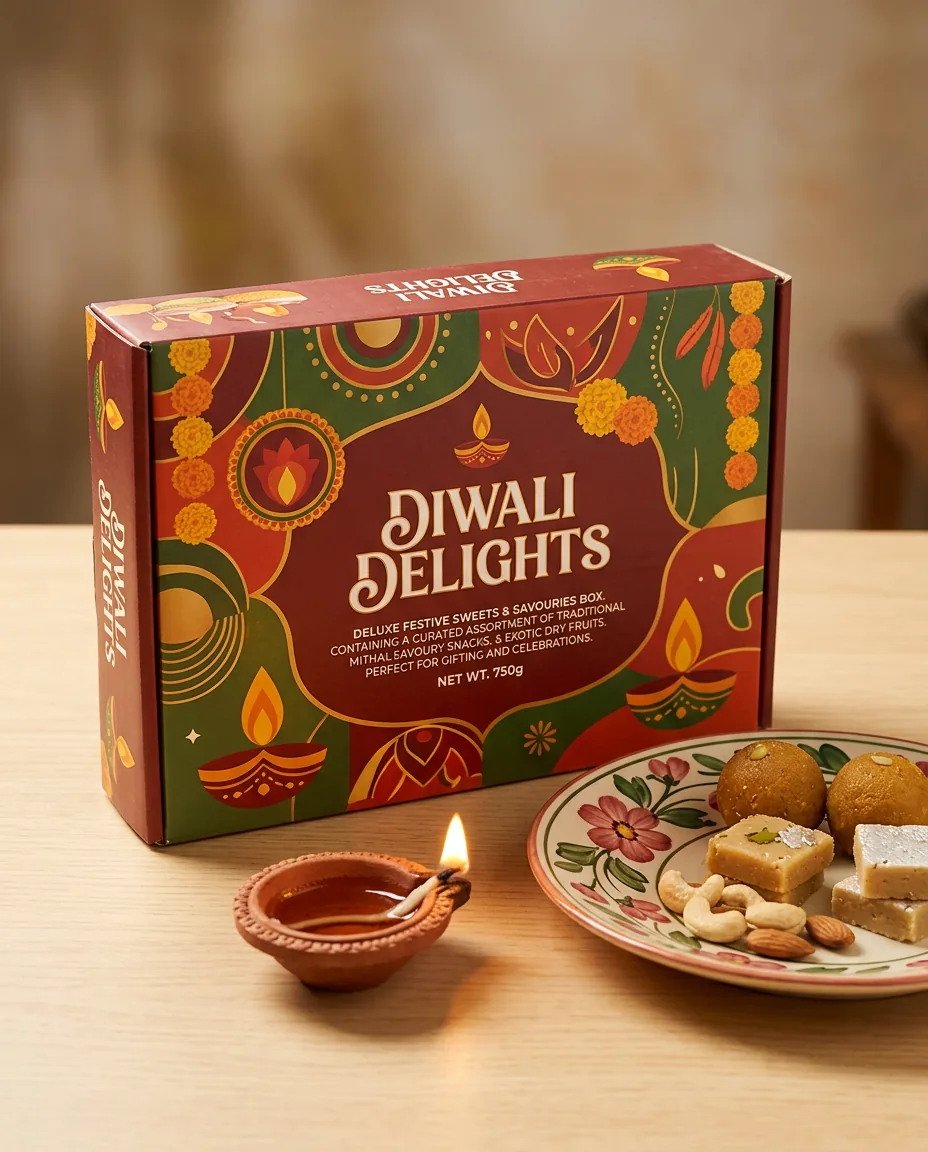 Festive Food Packaging Shot — our own render of this exact prompt