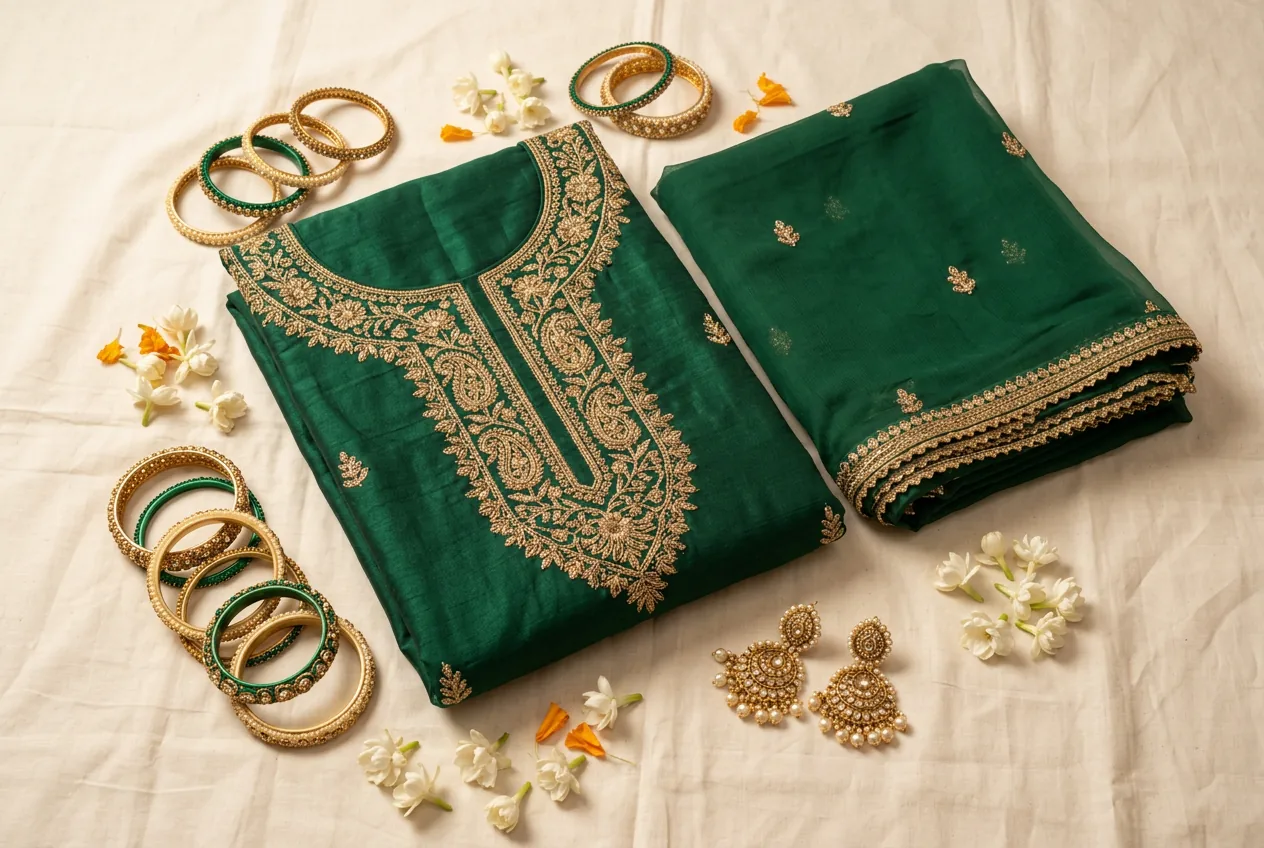Ethnic Wear Textile Flat Lay — our own render of this exact prompt