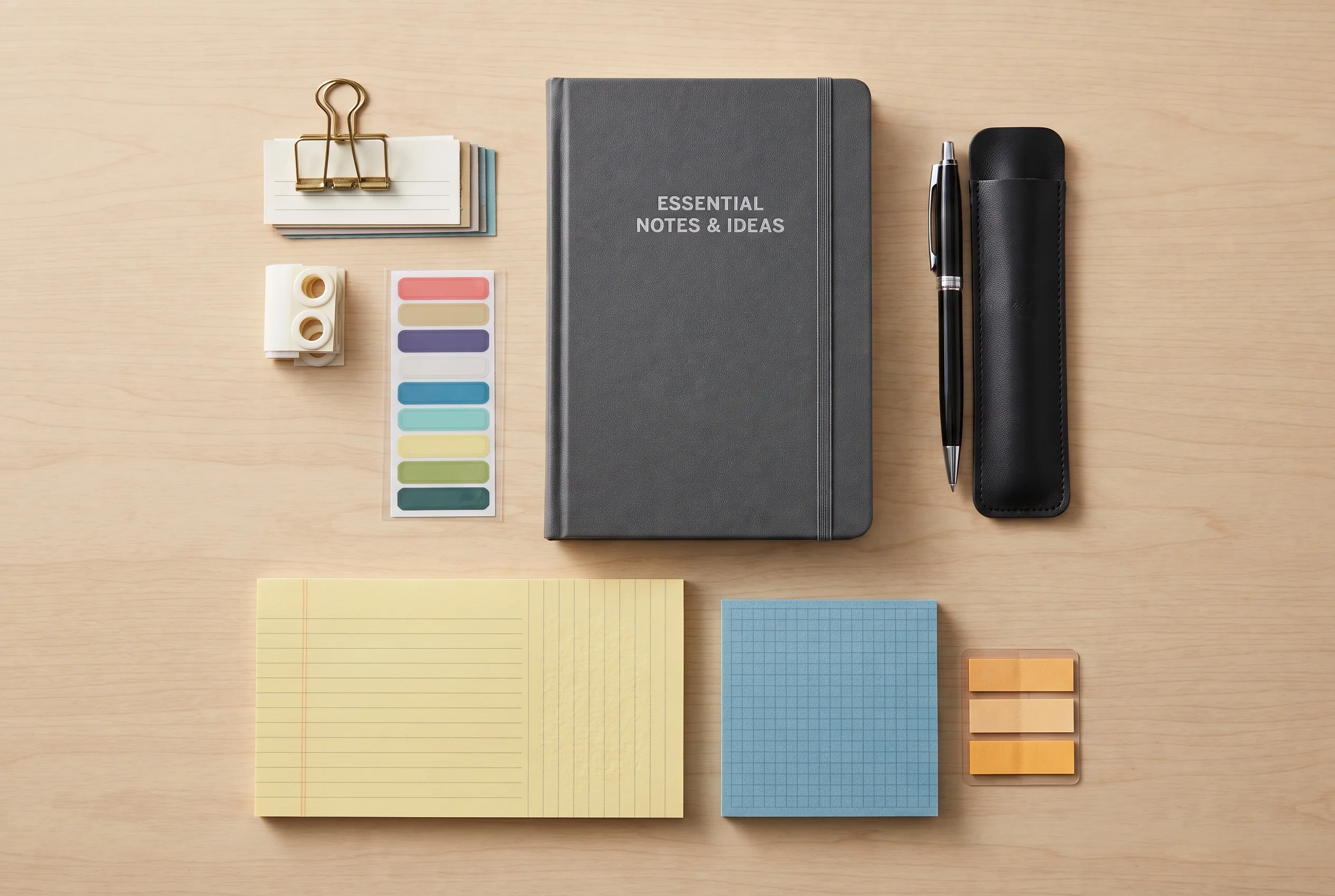 Stationery Desk Flat Lay — our own render of this exact prompt
