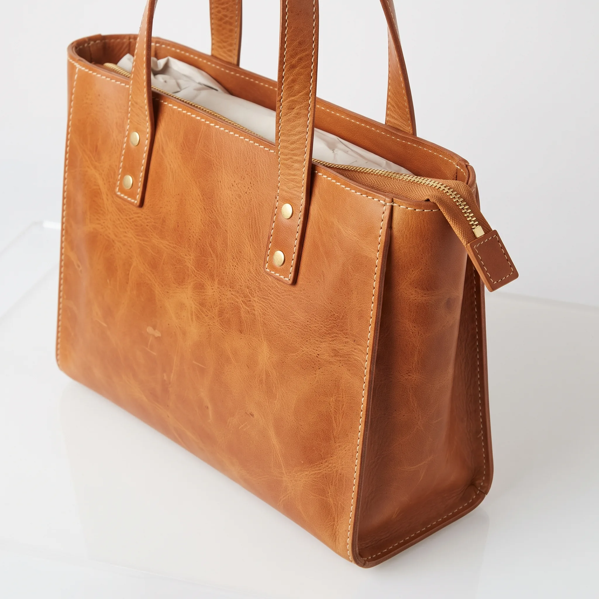 Luxury Leather Tote Bag Studio Product Photography — our own render of this exact prompt