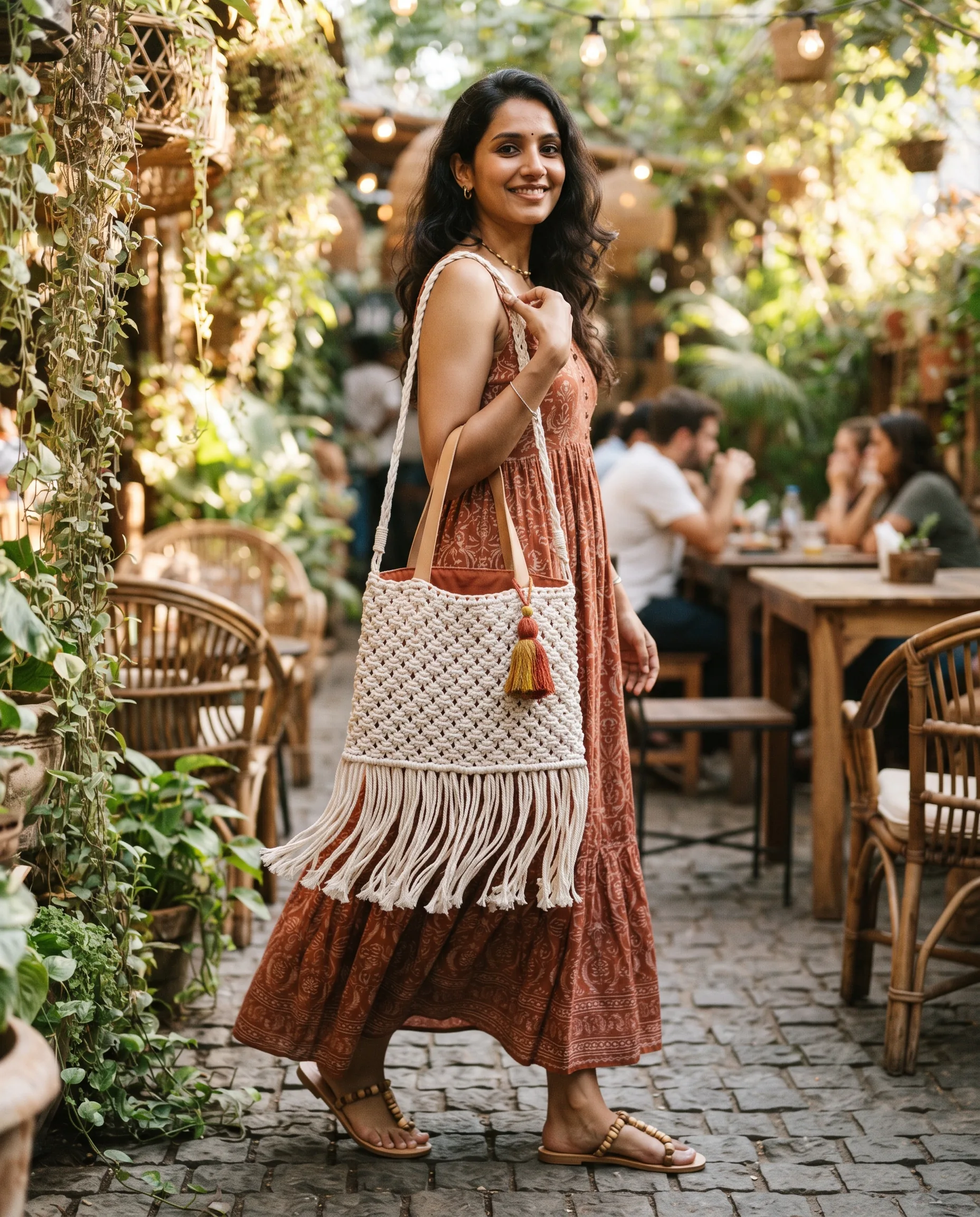 Handcrafted Macrame Boho Bag Campaign — our own render of this exact prompt