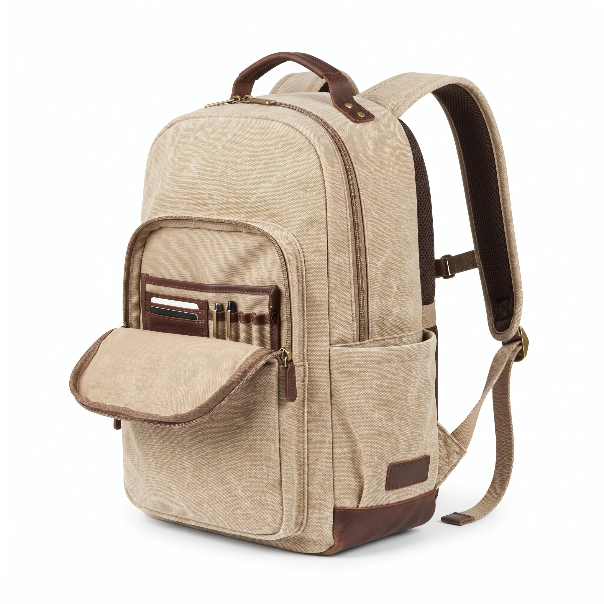 Canvas Backpack Ecommerce White Background Photo — our own render of this exact prompt
