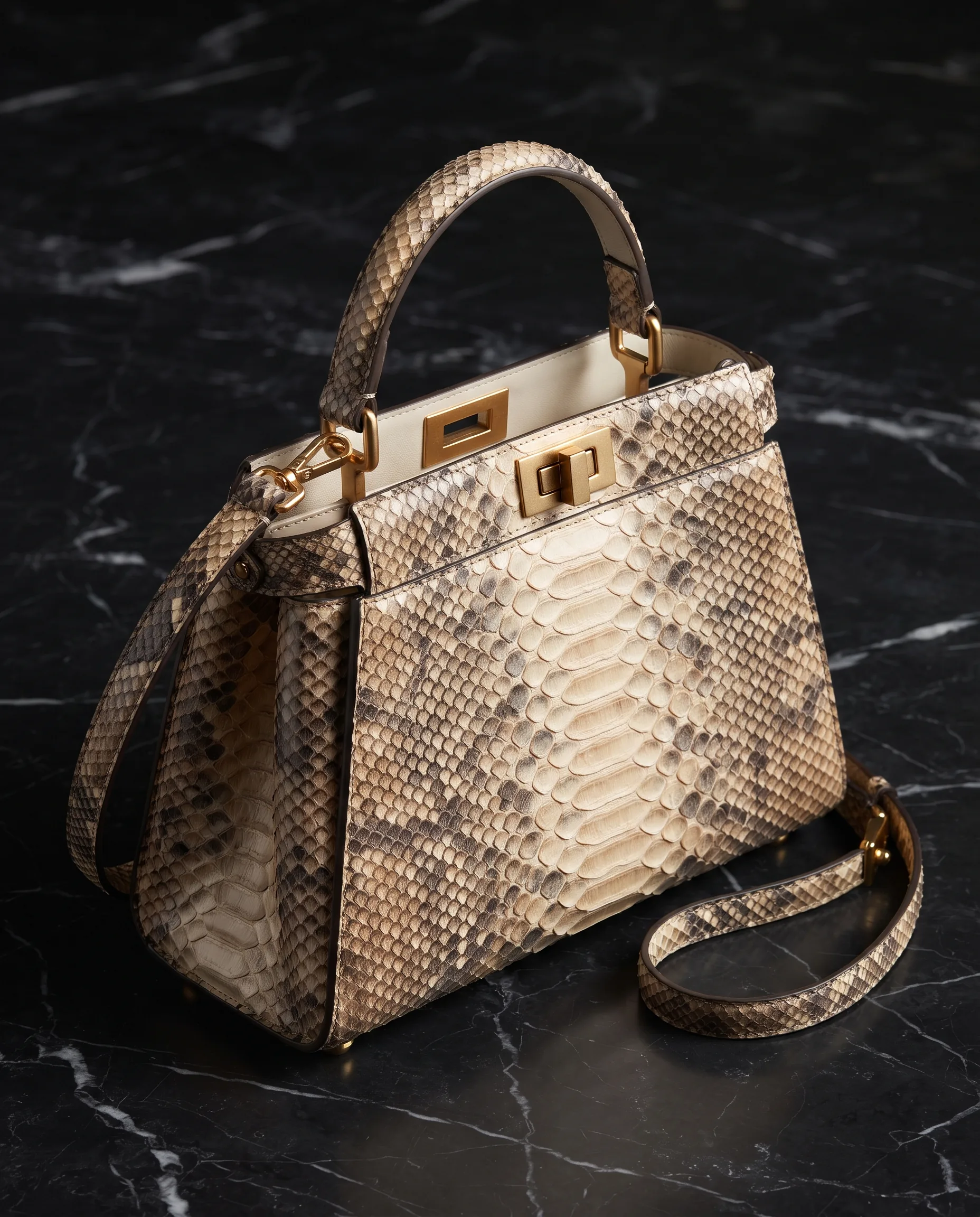 Python Skin Luxury Handbag Heritage Campaign — our own render of this exact prompt