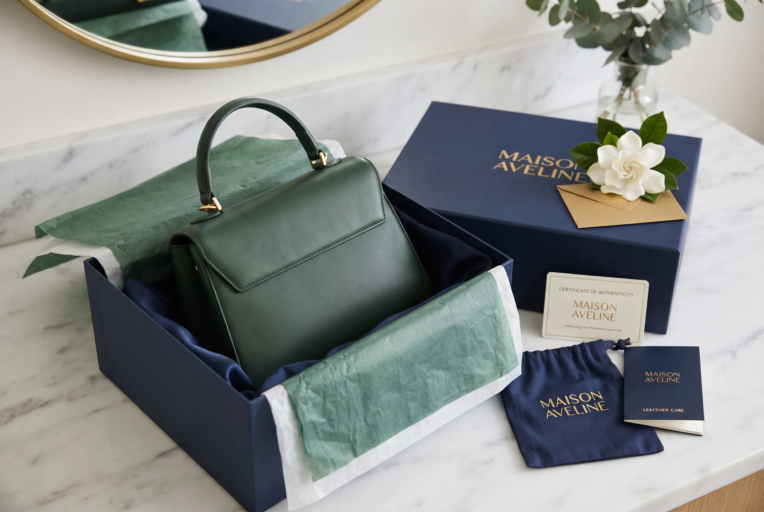 Luxury Brand Bag Unboxing Editorial Photography — our own render of this exact prompt
