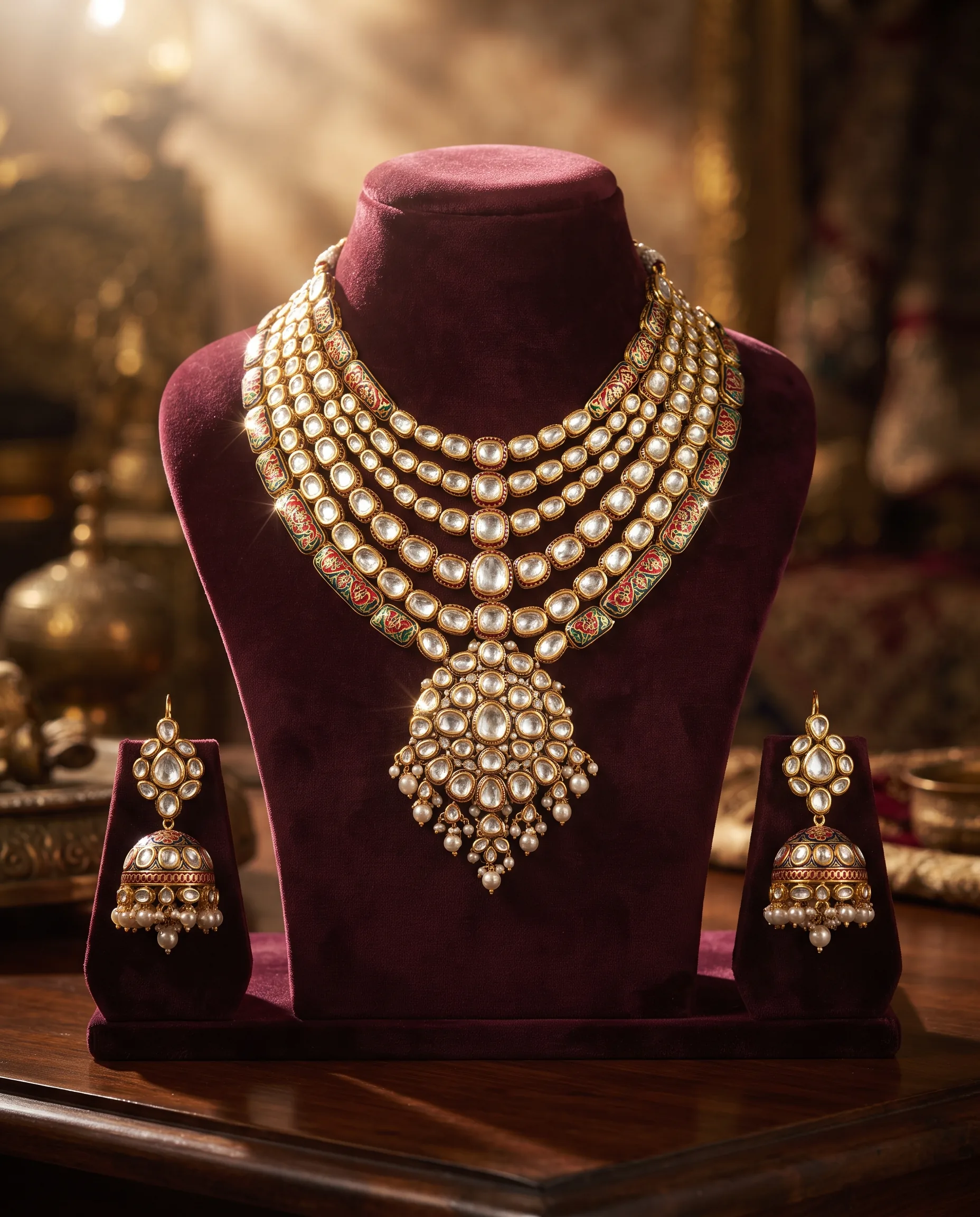 Gold Kundan Necklace Bridal Jewelry Campaign — our own render of this exact prompt