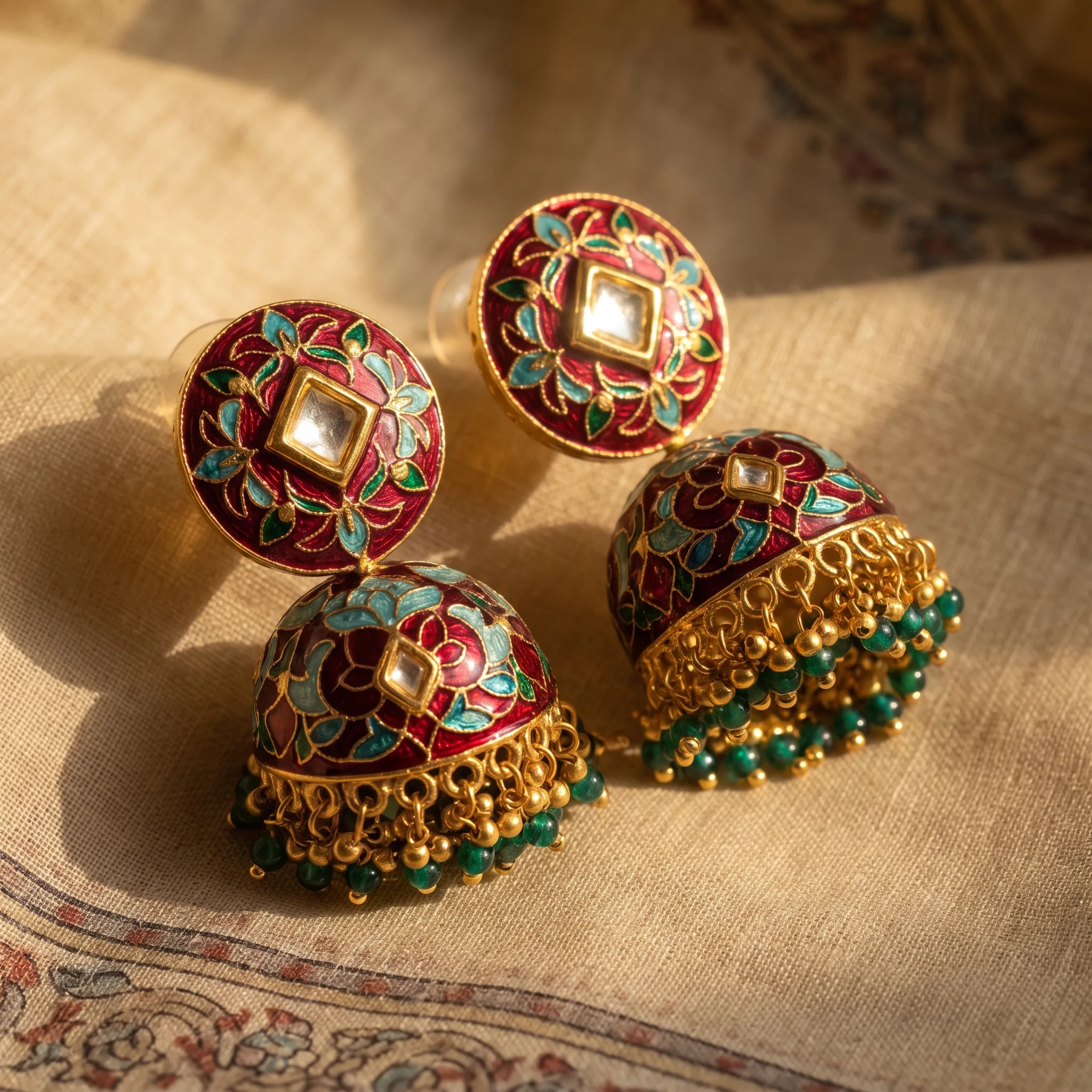 Meenakari Earrings Artisan Product Photography — our own render of this exact prompt