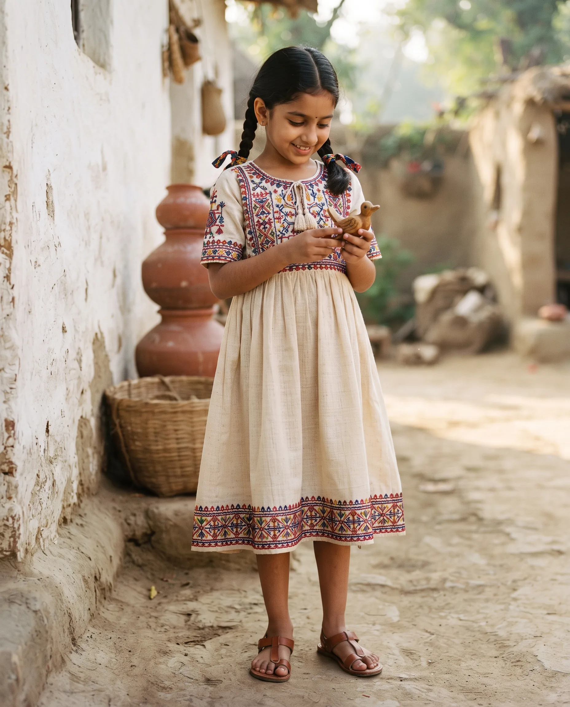 Girls Embroidered Cotton Dress Handcrafted Brand — our own render of this exact prompt