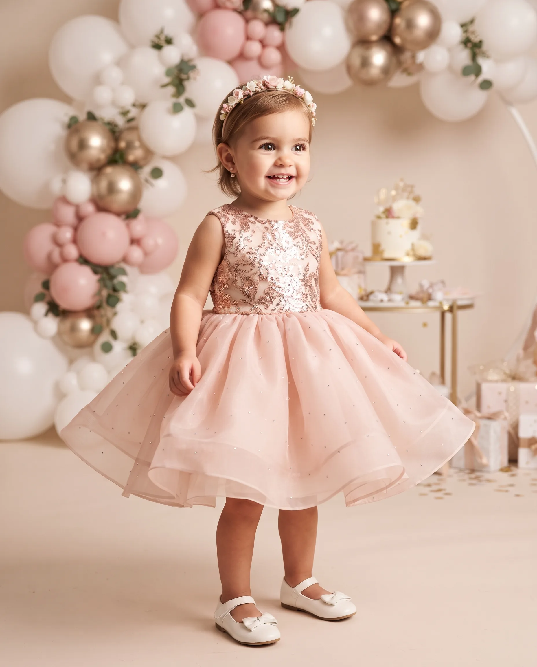 Baby Girl Birthday Dress Boutique Photography — our own render of this exact prompt