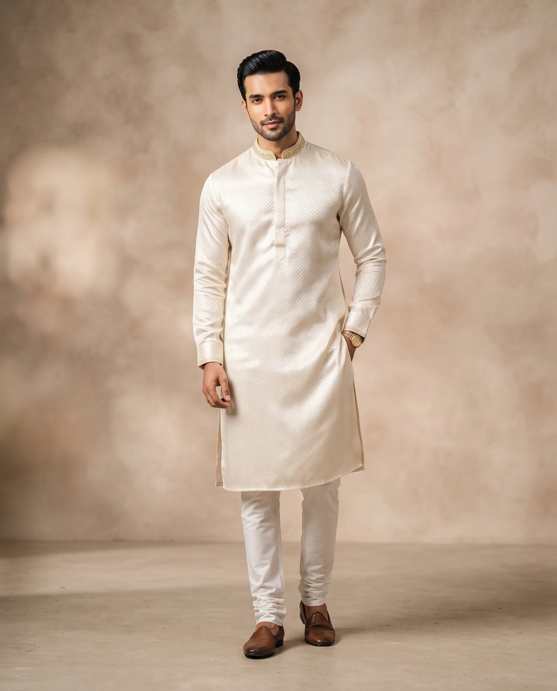 Men's Luxury Silk Kurta Studio Campaign — our own render of this exact prompt