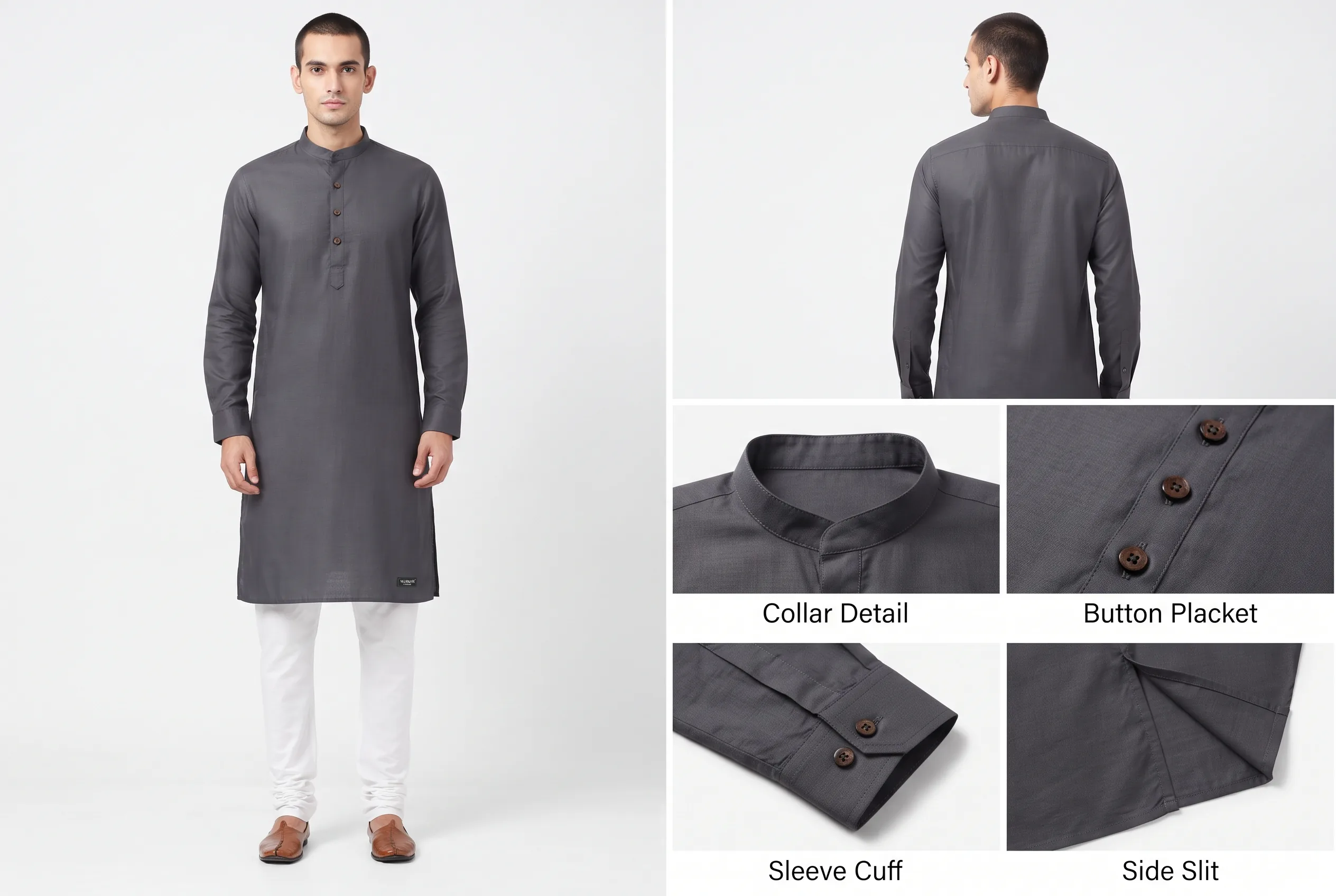 Men's Kurta Multi-Angle Ecommerce Detail Shots — our own render of this exact prompt