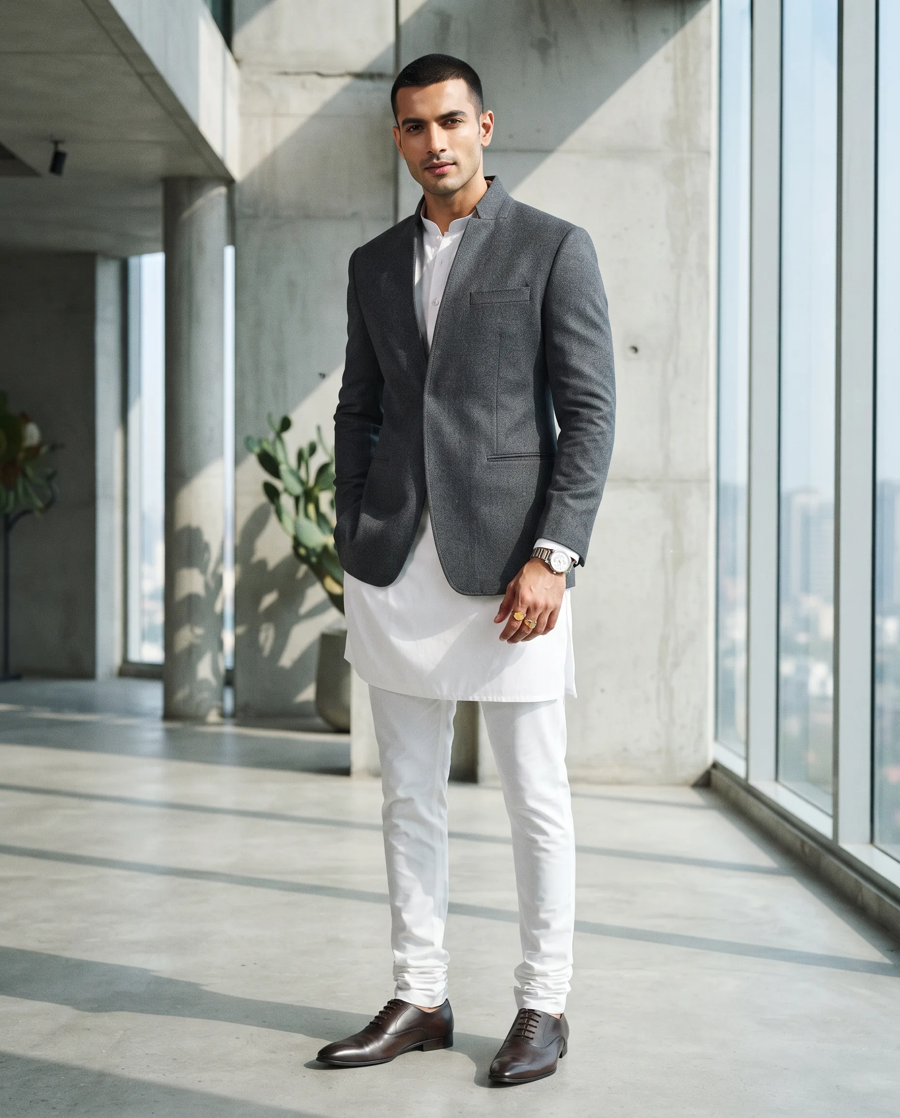 Kurta Jacket Indo-Western Men's Fashion Campaign — our own render of this exact prompt