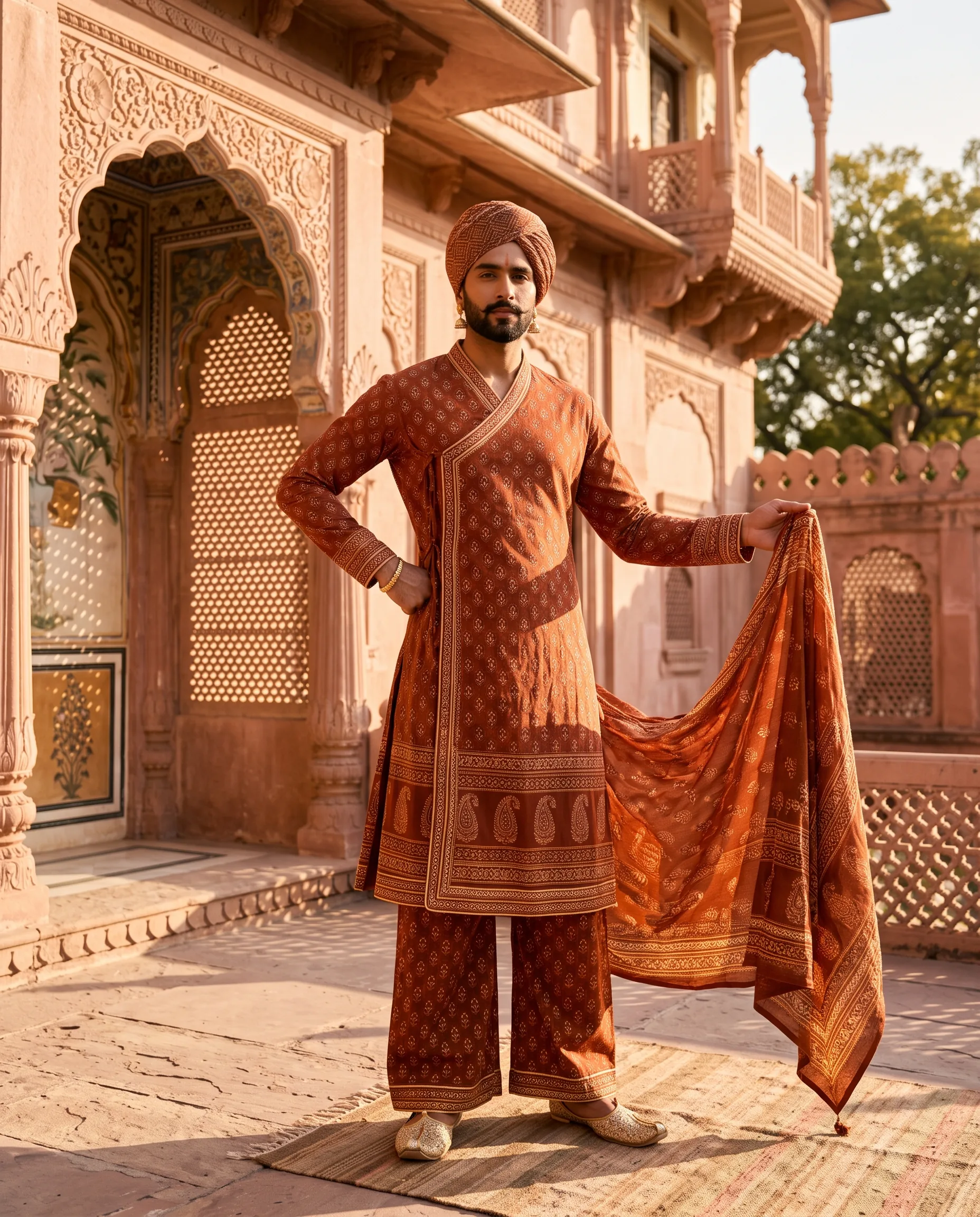 Angrakha Style Kurta Traditional Fashion Editorial — our own render of this exact prompt