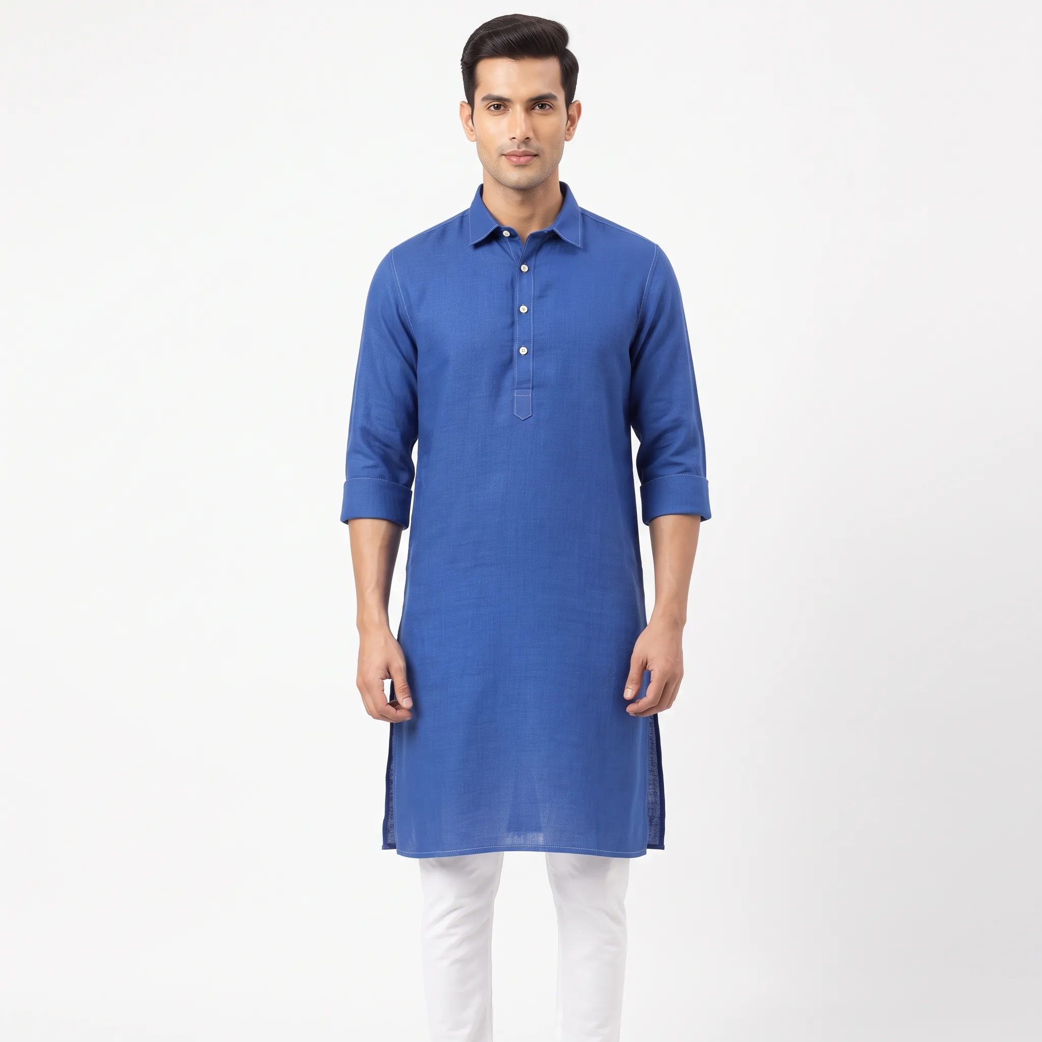 Men's Kurta White Background Ecommerce Photo — our own render of this exact prompt
